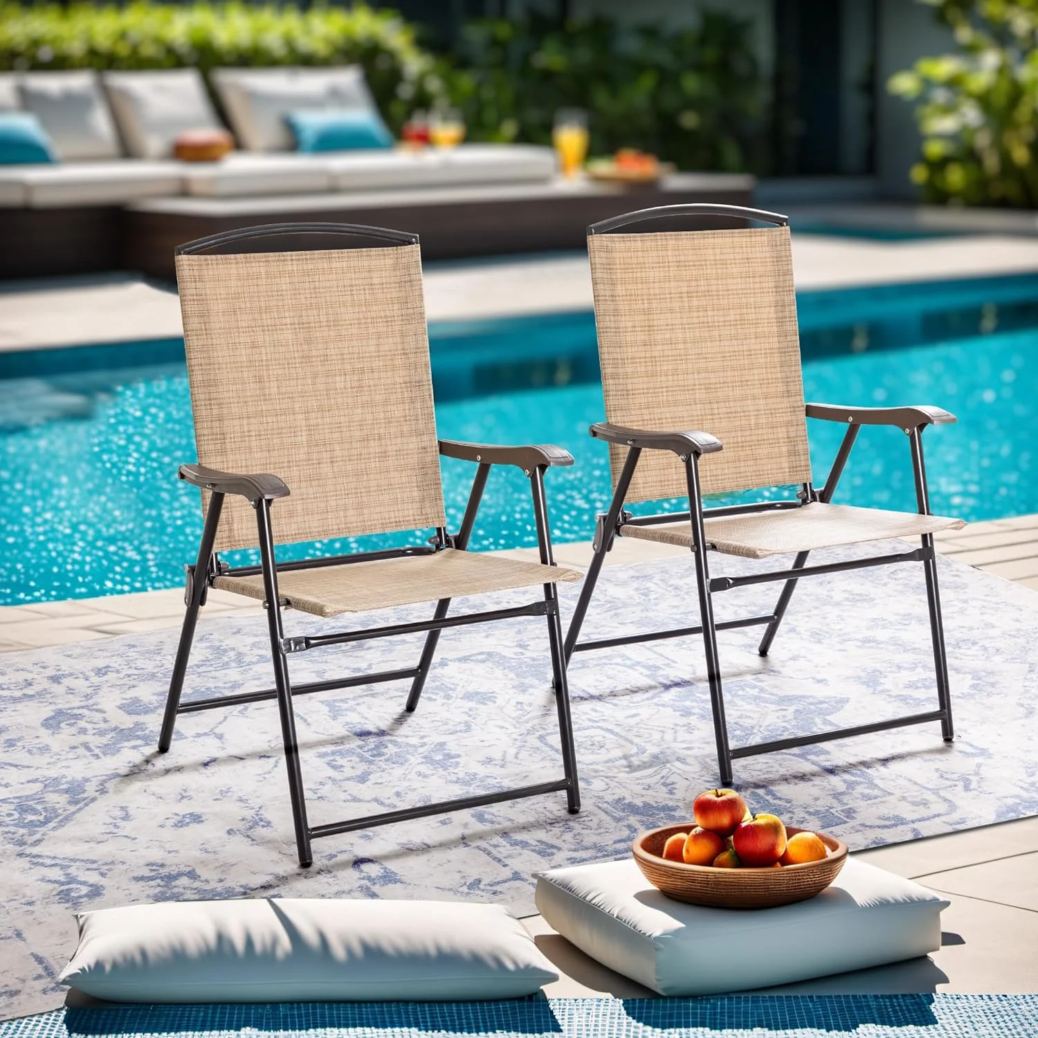 Flamaker Patio Chairs Outdoor Chairs Set of 2 Portable Folding Sling Chair for Lawn Camping Yard Beach