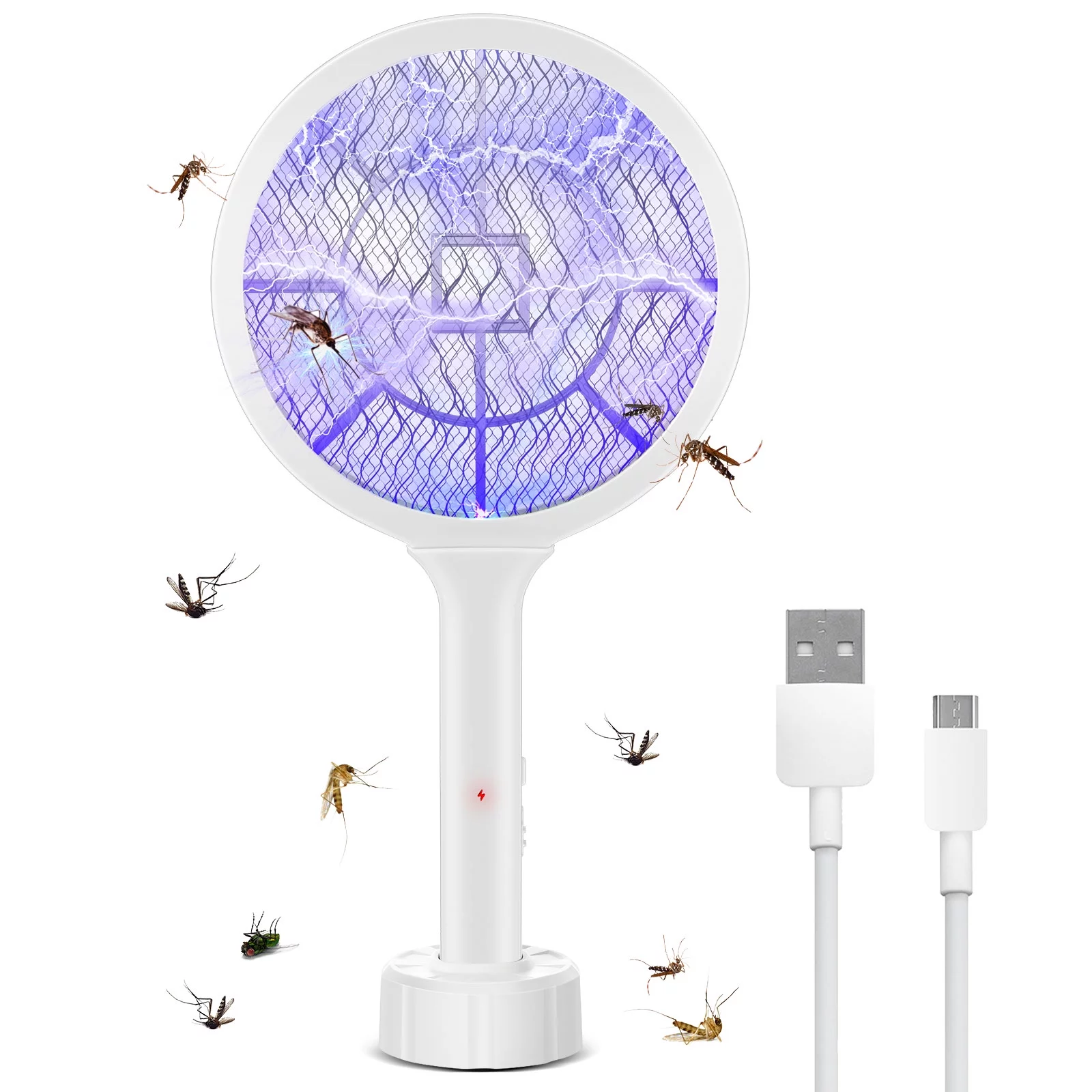 Electric Fly Swatter 3000V Bug Zapper Racket 2 in 1 Fly Swatter with 1200mAh Battery Rechargeable Mosquito Killer Lamp with 3 Layers Safety Mesh for Indoor and Outdoor