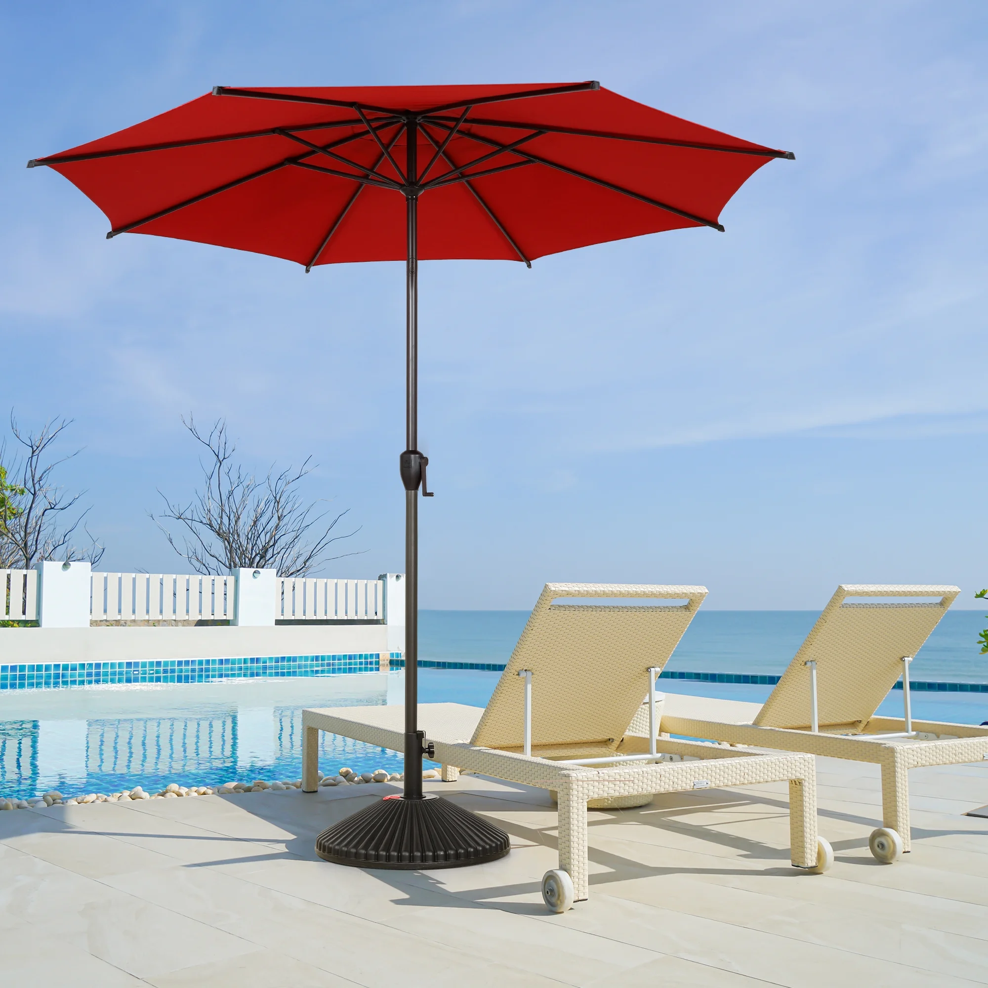 Abba Patio 9ft Round Lyon Outdoor Market Patio Umbrella,6 Ribs-Dark Red