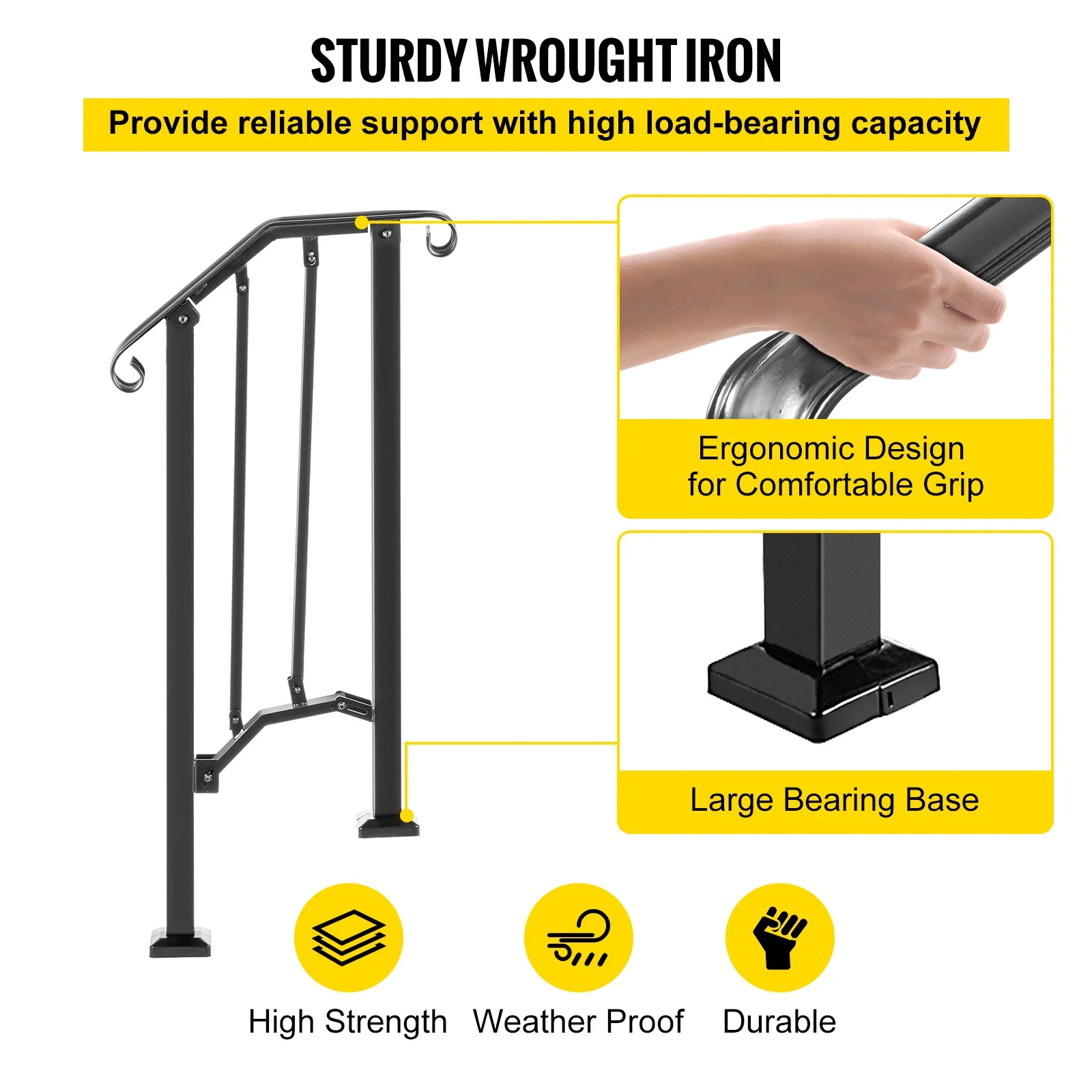 BENTISM Iron Handrail Picket Fits 1 or 2 Steps #1 RAILING Rail Paver Home Black