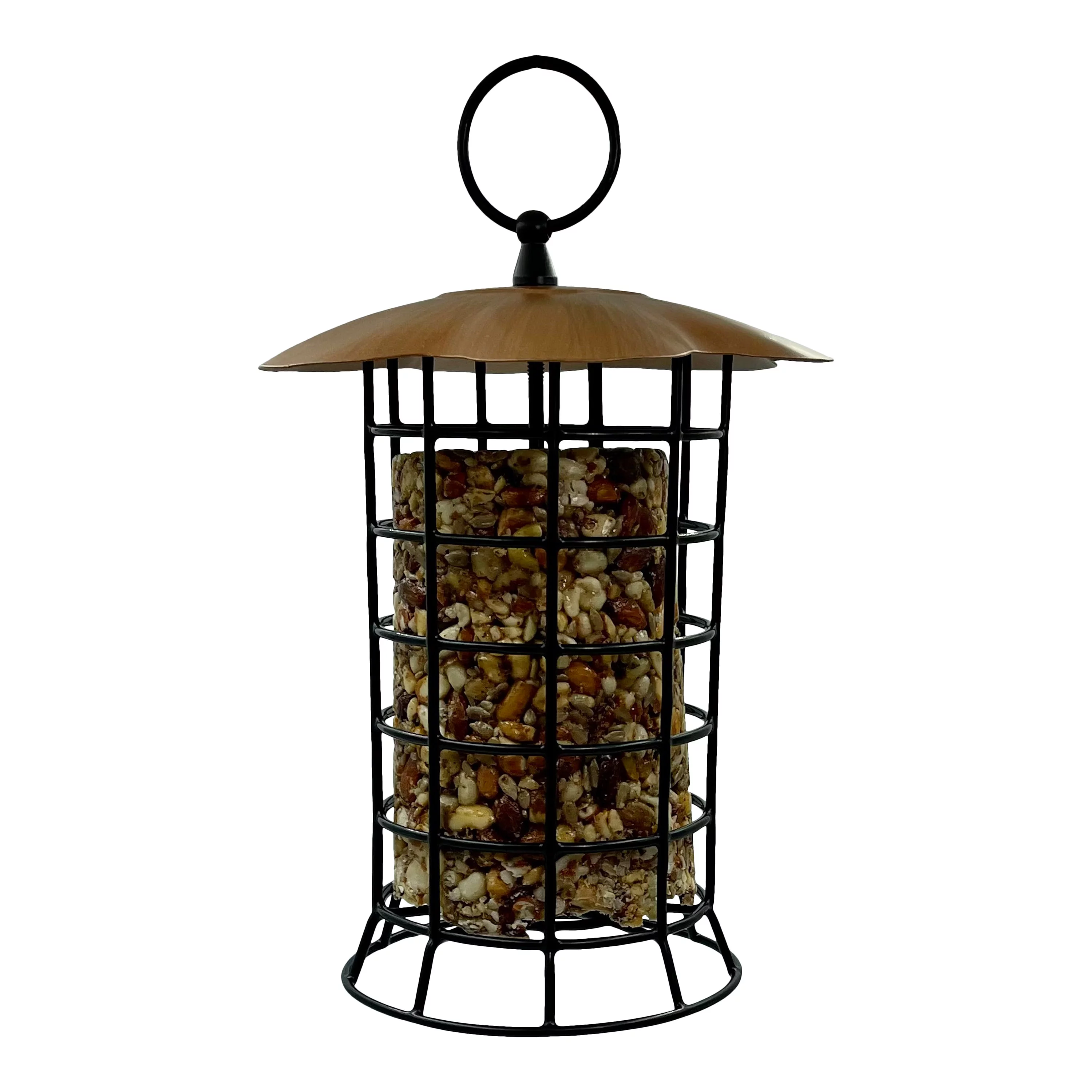 Songbird Essentials Suet Feeder Hanging Metal Bird Feeder for Suet Logs, 1 Log Capacity Copper