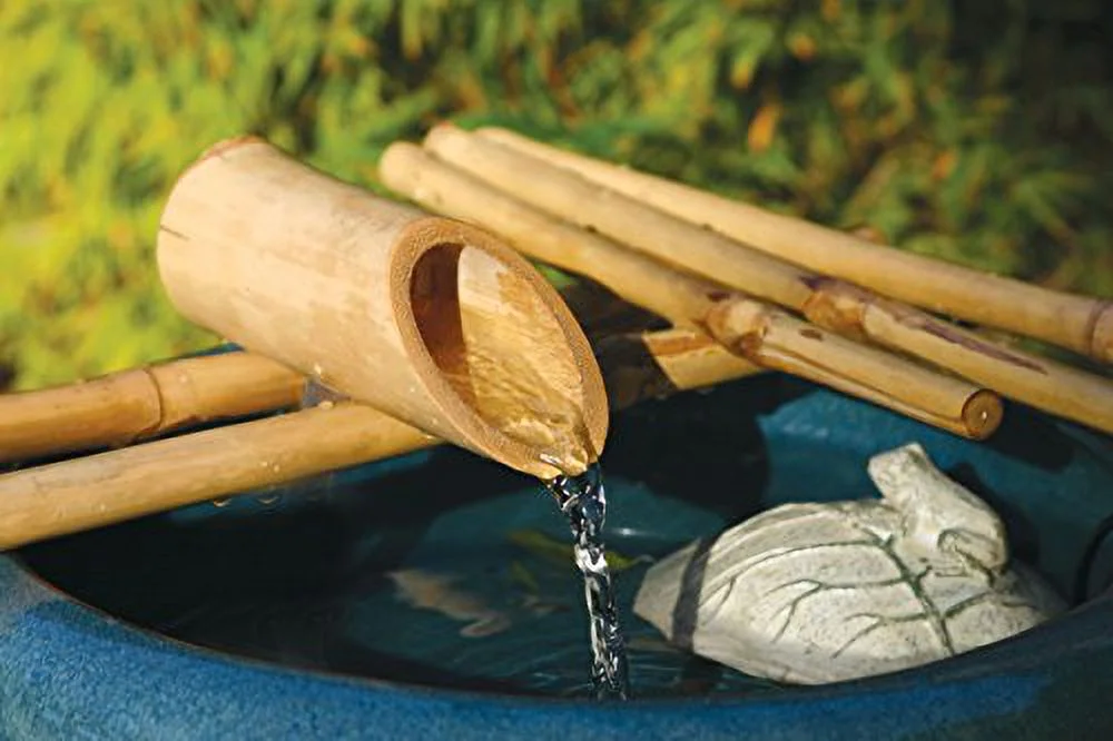 Bamboo Accents Low-Profile Water Fountain for Garden, Indoor/Outdoor Fountain, 12” Wide Five-Arm Style Base, Smooth Split Resistant Bamboo Fits 10