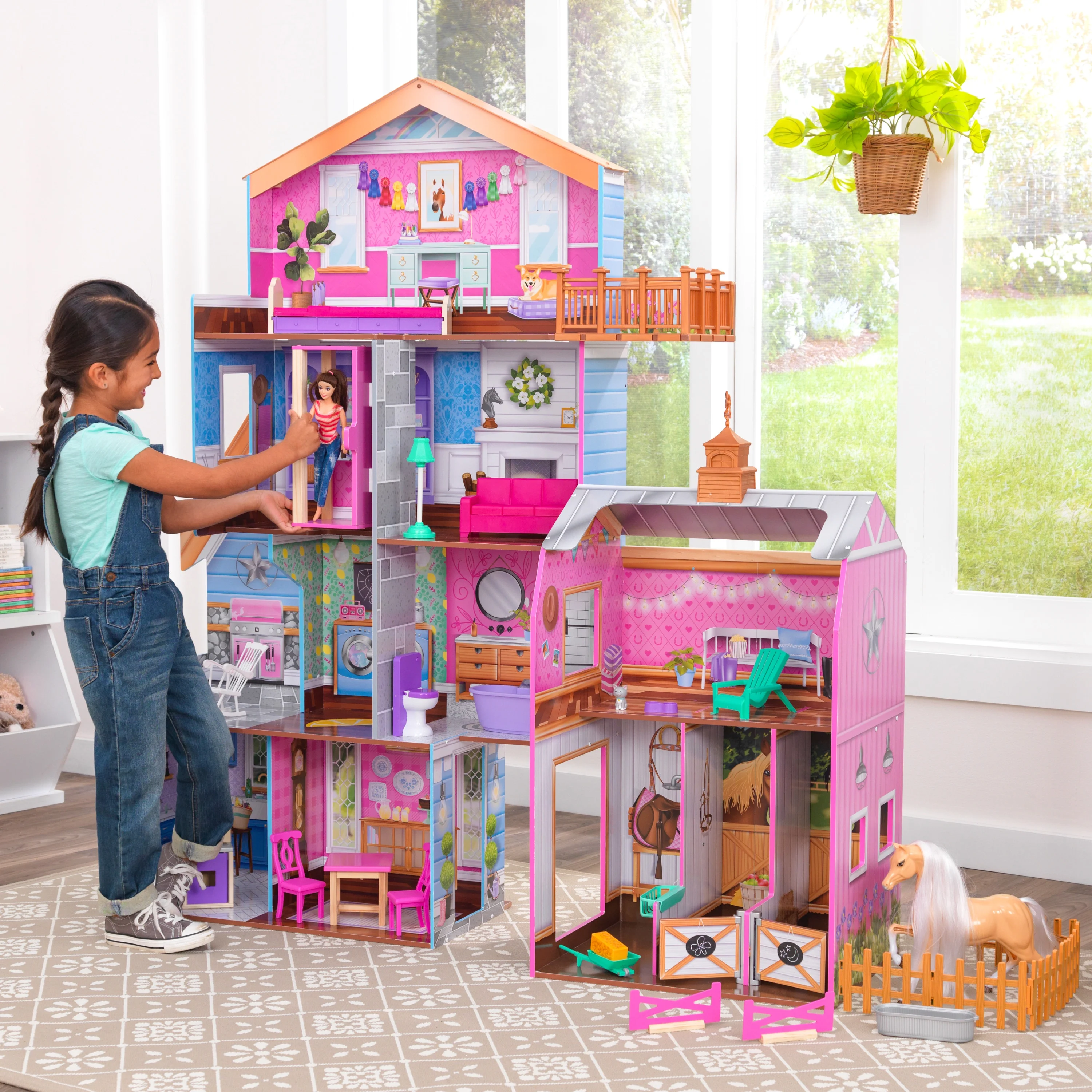 KidKraft Grand Horse Stable Wooden Dollhouse with Bonus Horse Figure, Lights, Sounds and 26 Pieces