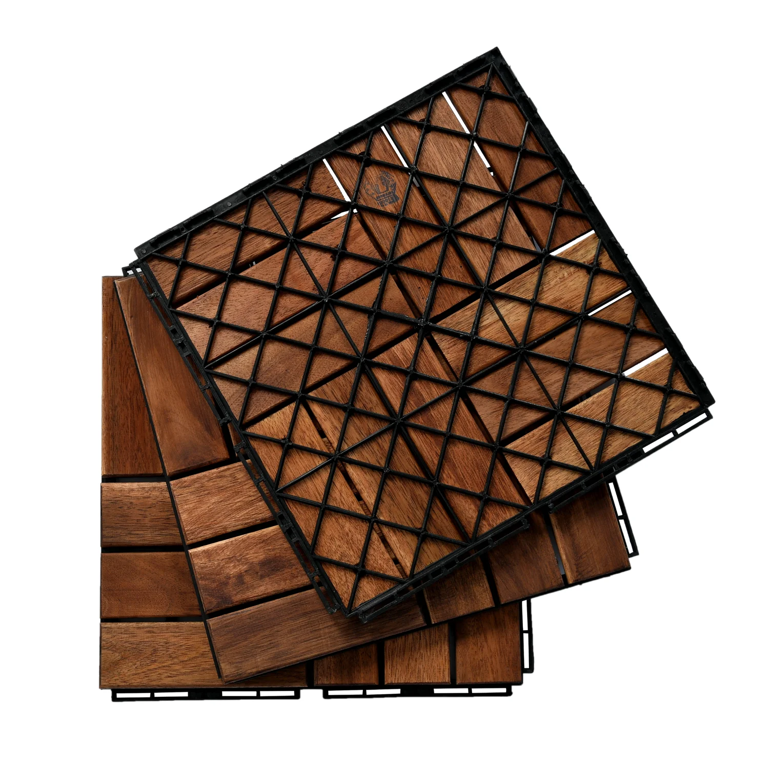 SUGIFT Patio Deck Tiles,Interlocking Flooring Tiles in Solid Acacia Wood Oiled Finish (Set of 10)