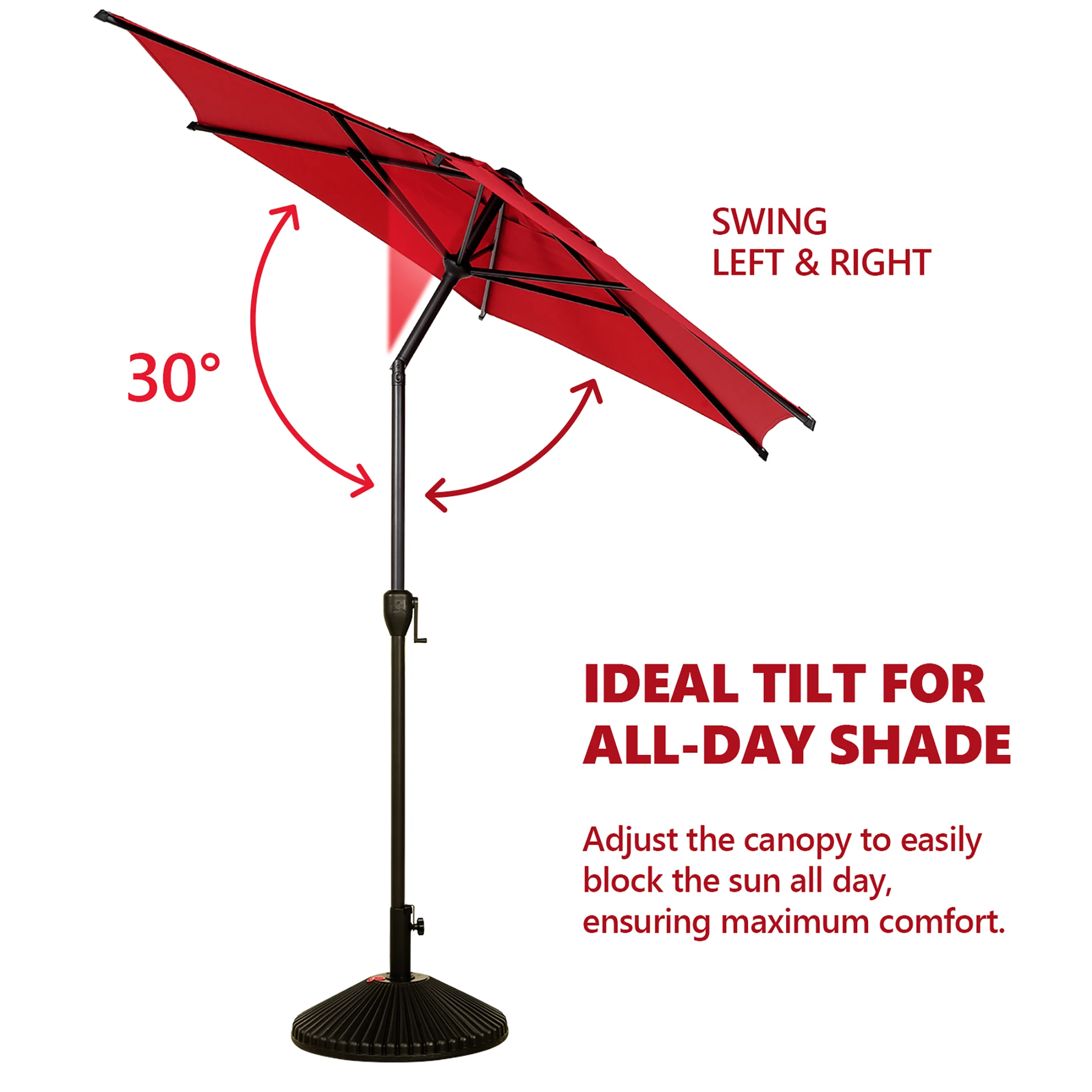 Abba Patio 9ft Round Lyon Outdoor Market Patio Umbrella,6 Ribs-Dark Red