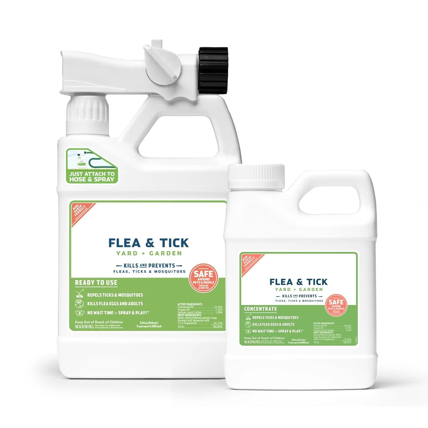 Flea, Tick, and Mosquito Yard Spray Refill Starter Kit - Powered by Natural Essential Oils – Insect Killer and Repellent - Lawn Treatment - 32 oz Ready to Use and 16 oz Concentrate