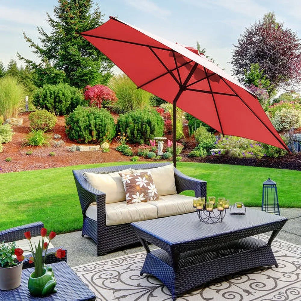 Abba Patio 9ft Round Lyon Outdoor Market Patio Umbrella,6 Ribs-Dark Red