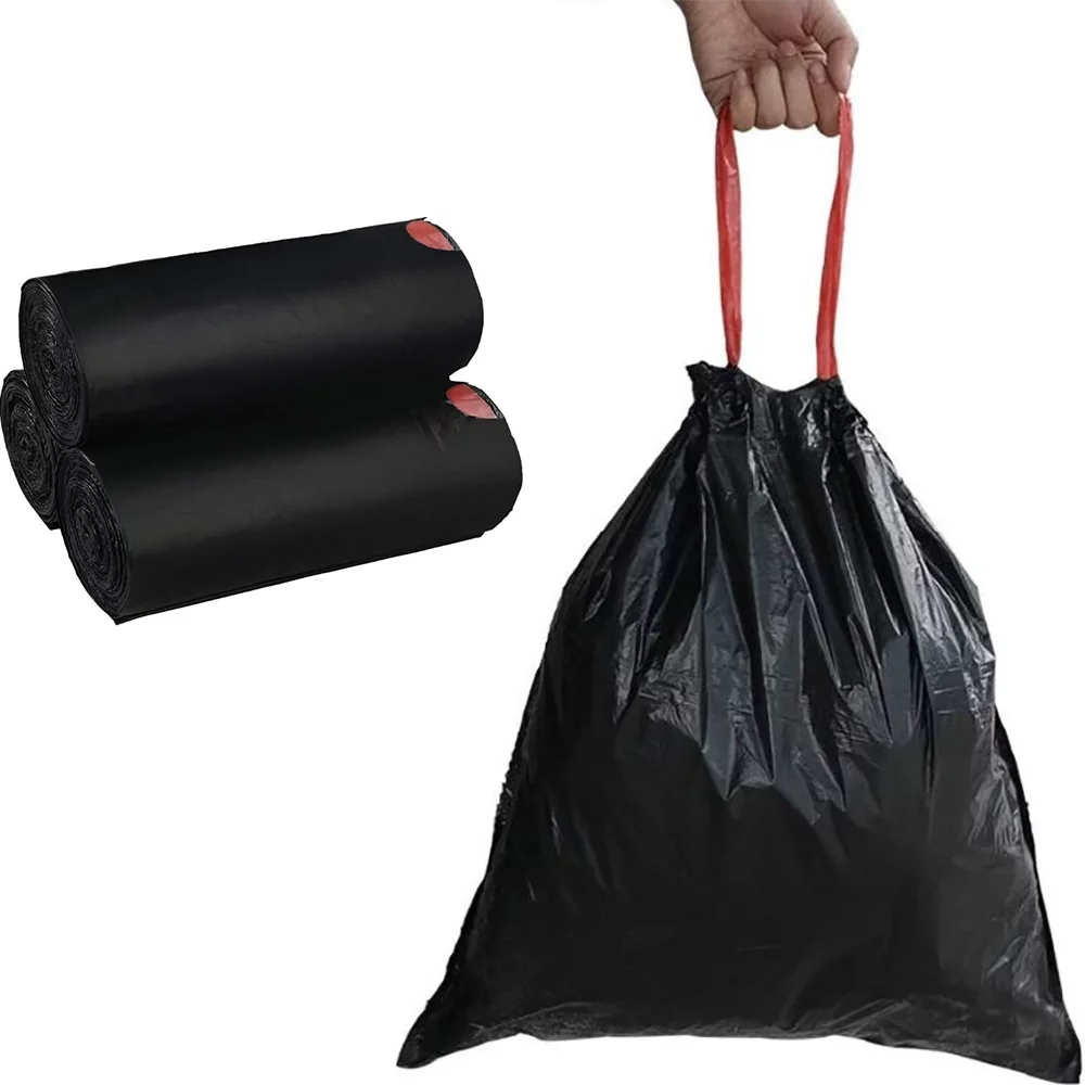 WVacFre 4Gallon 100 Counts Black Garbage Bags Kitchen Drawstring Trash Bags Small Size 45X50CM