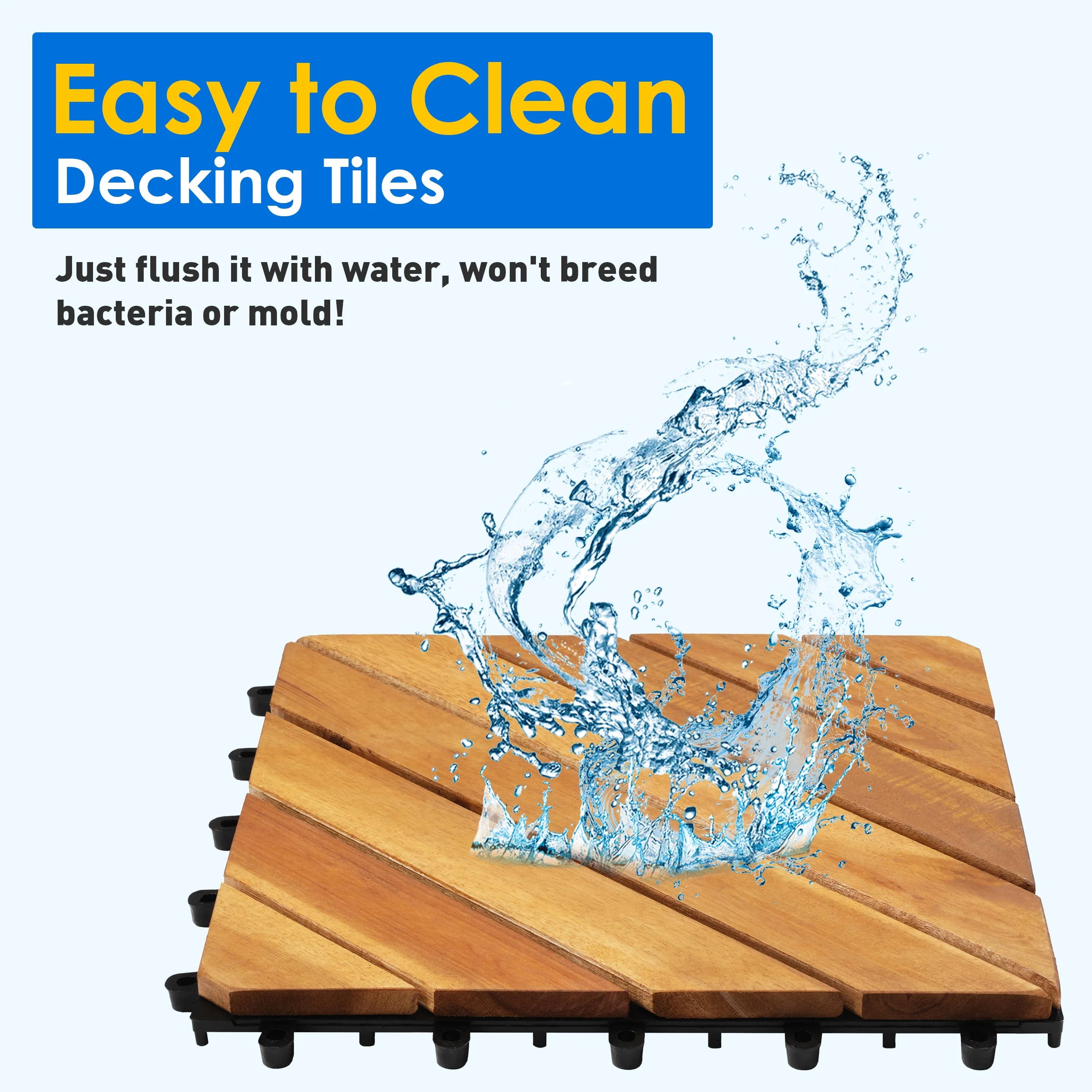 TrumanPick 9pcs Interlocking Wood Flooring Acacia Diagonal Deck Tiles for Patio, 12