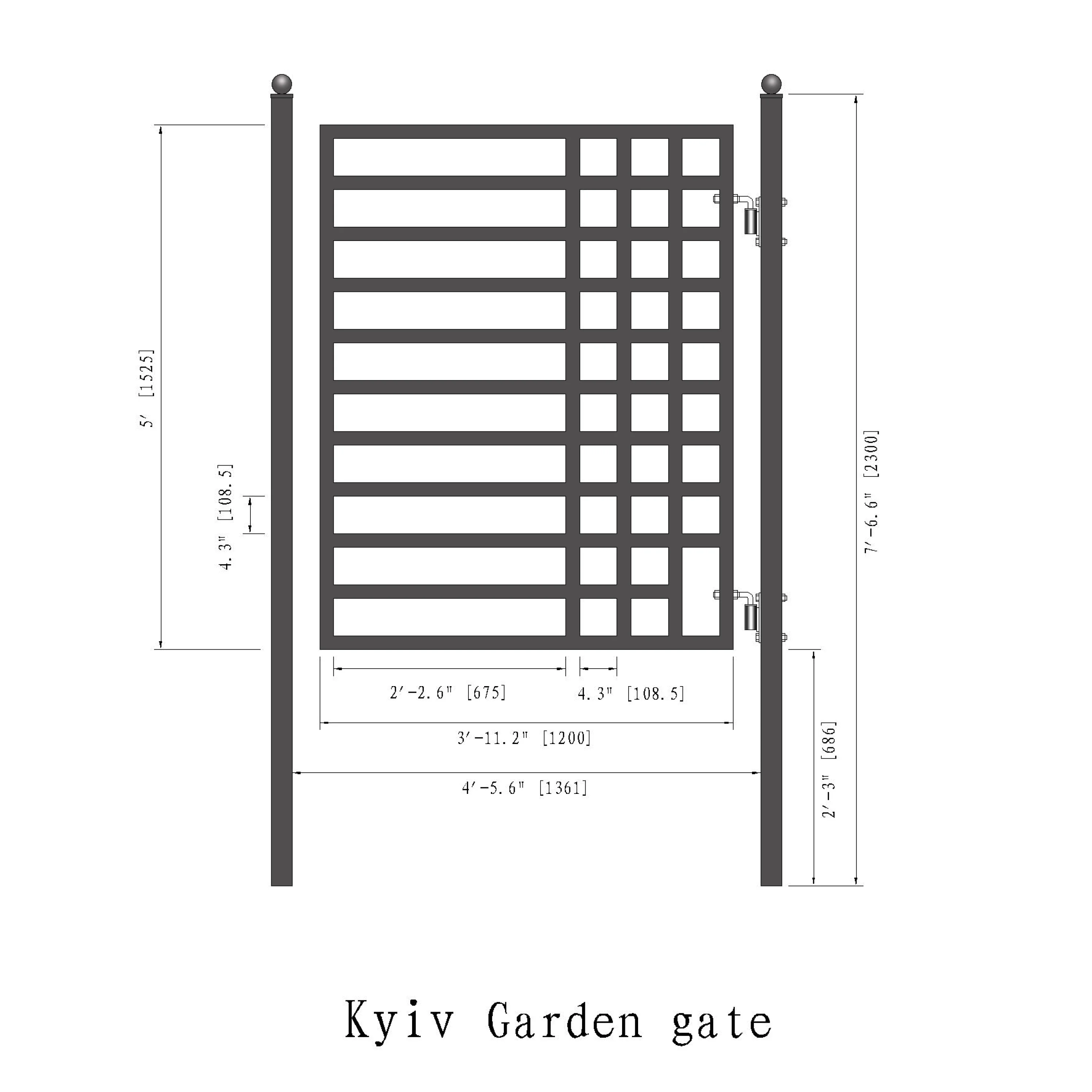 ALEKO Yard Garden Modern Kyiv Style Steel Pedestrian Gate 5 x 4.5 ft Black