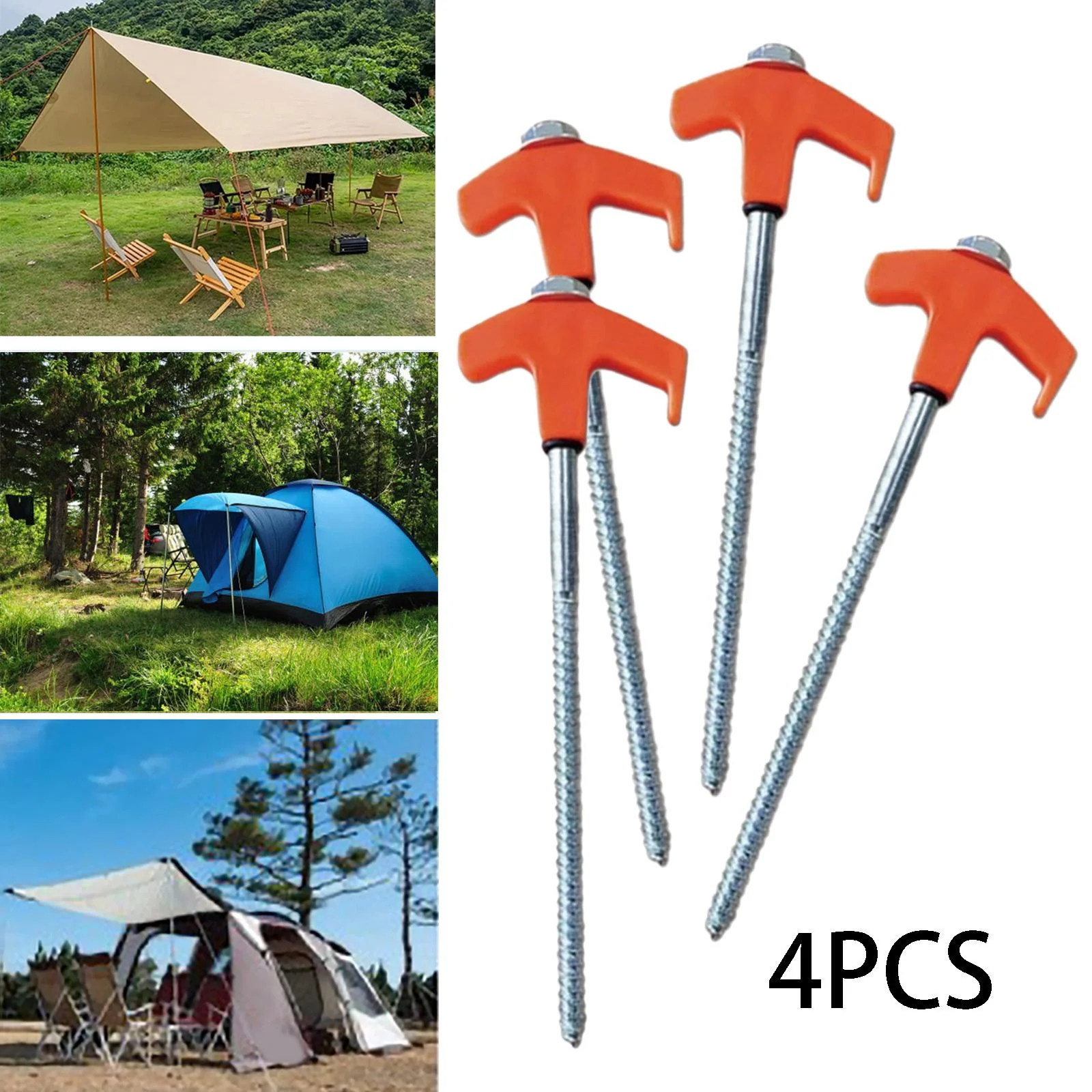 GARENDE 4Pcs Tent Stakes Camping Stakes Multifunctional Accessories Ground Anchors Tent Orange