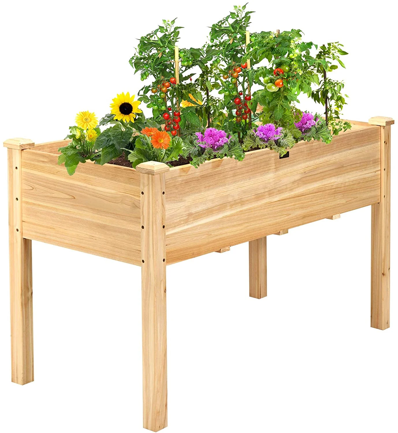 Raised Garden Bed Kit Elevated Planter Box for Vegetables Fruits Herb Grow, Heavy Duty Natural Cedar Wood Frame Gardening Planting Bed for Deck Patio Yard, 49.5