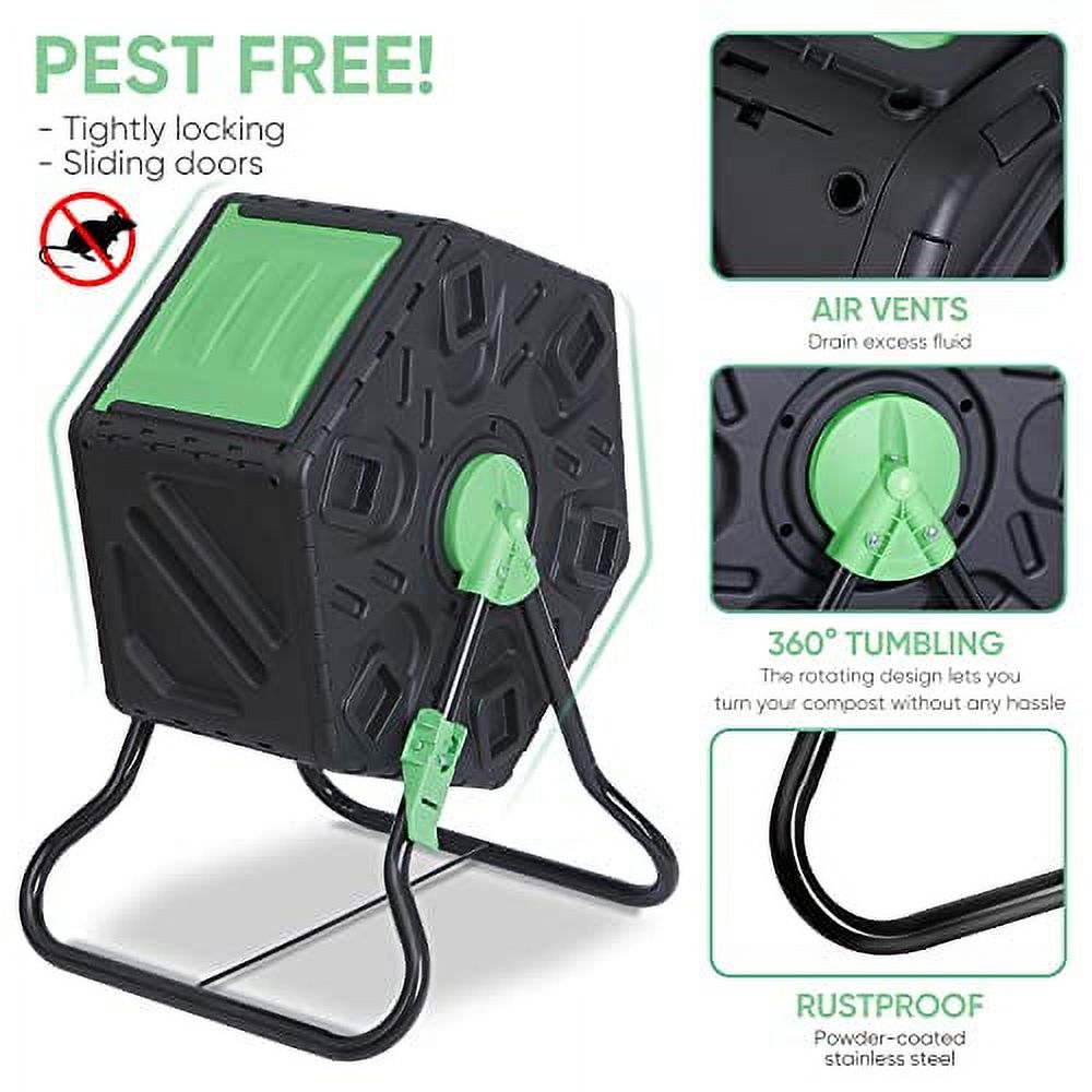 18.5 Gallon Compost Bin Small Composter Tumbler Rotating Chamber Garden Composter Bin with Steel Frame Outdoor Kitchen Garden Yard