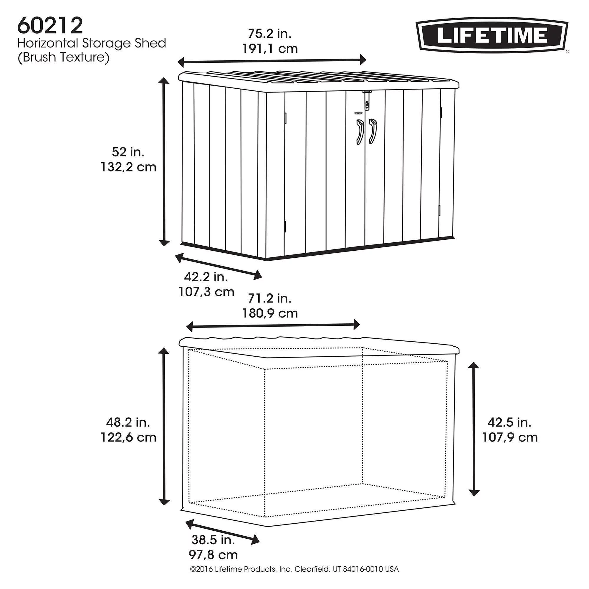 Lifetime 6.26 ft. x 3.5 ft. x 4.33 ft. Heavy Duty 75 cubic feet Vertical Plastic Storage Shed, Brown (60212)