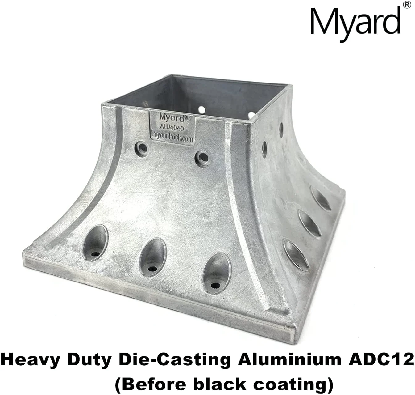 Myard 4X4 (Actual 3.5X3.5) Inches Aluminum Deck Post Base Cover Flange with Screws for Decking Patio Railing Handrail Fence Anchor (Qty 1, Black)