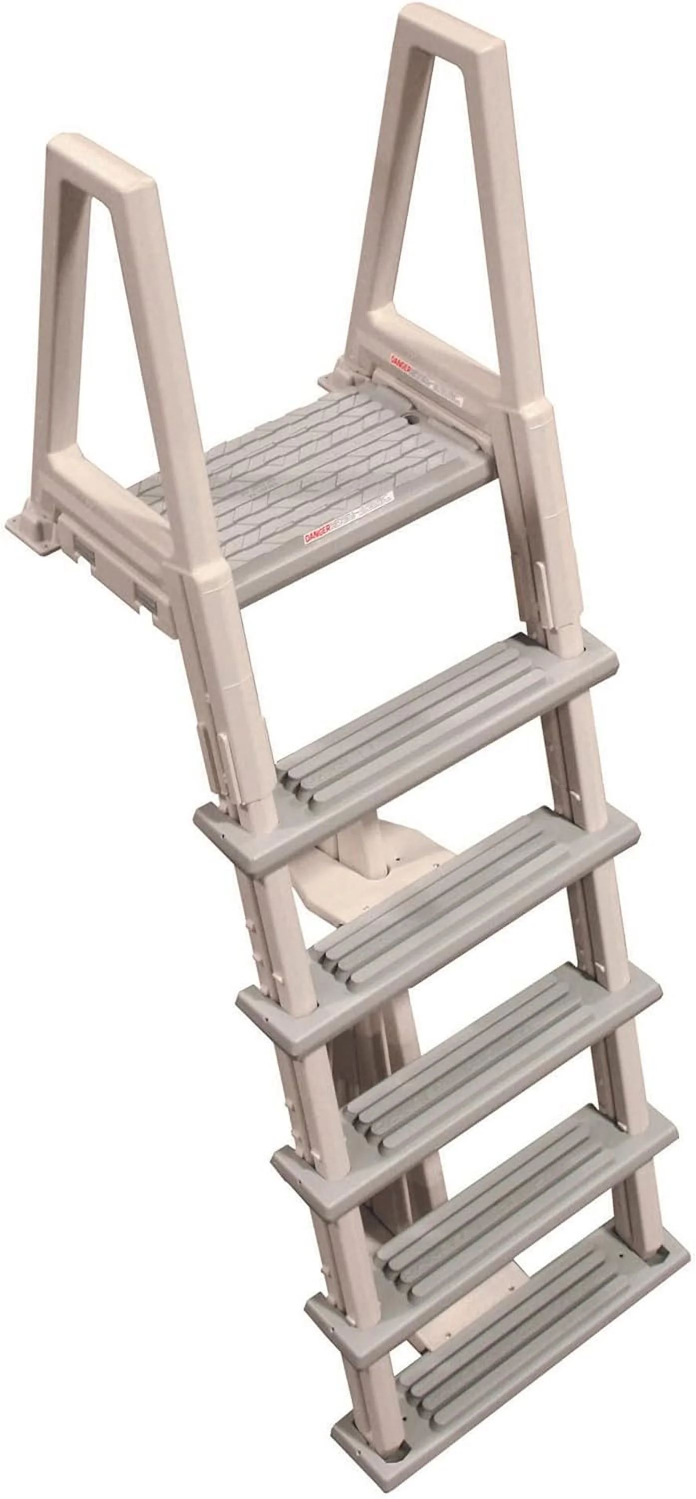 Heavy Duty Adjustable Above Ground In Pool Swimming Pool Ladder With Deck Platform, White Side Rails, And Grey Treads, Blue