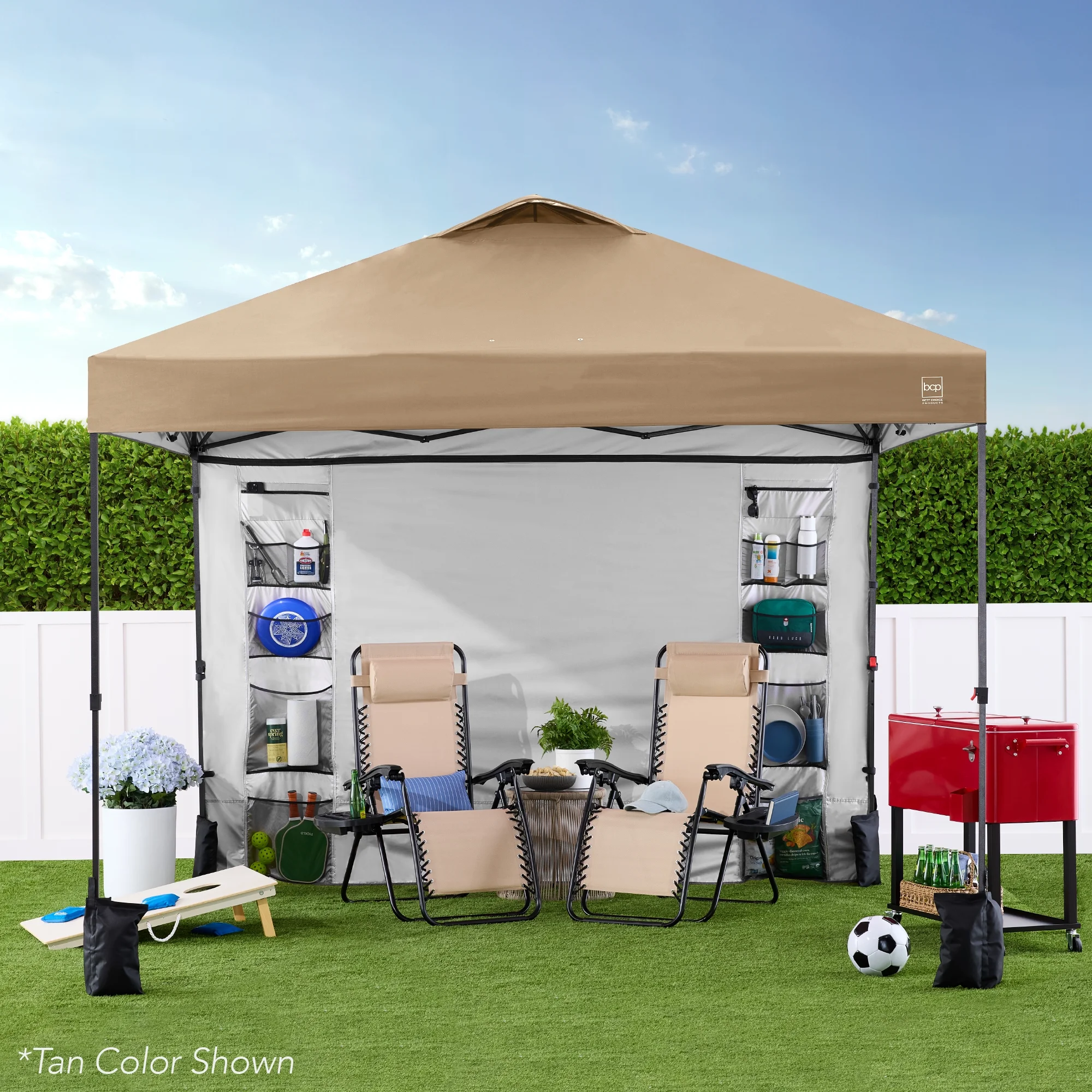 Best Choice Products 10x10ft Easy Setup Pop Up Canopy, Portable Tent w/ Side Wall, 1-Button Push, Case - American Flag