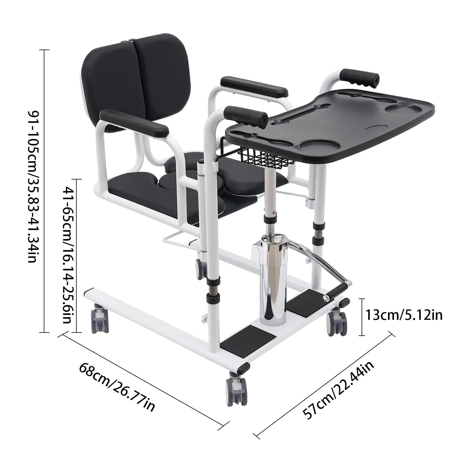 Bathroom Wheelchair Patient Lift Transfer Chair Hydraulic Transfer Chair With 180 Backrest and Potty