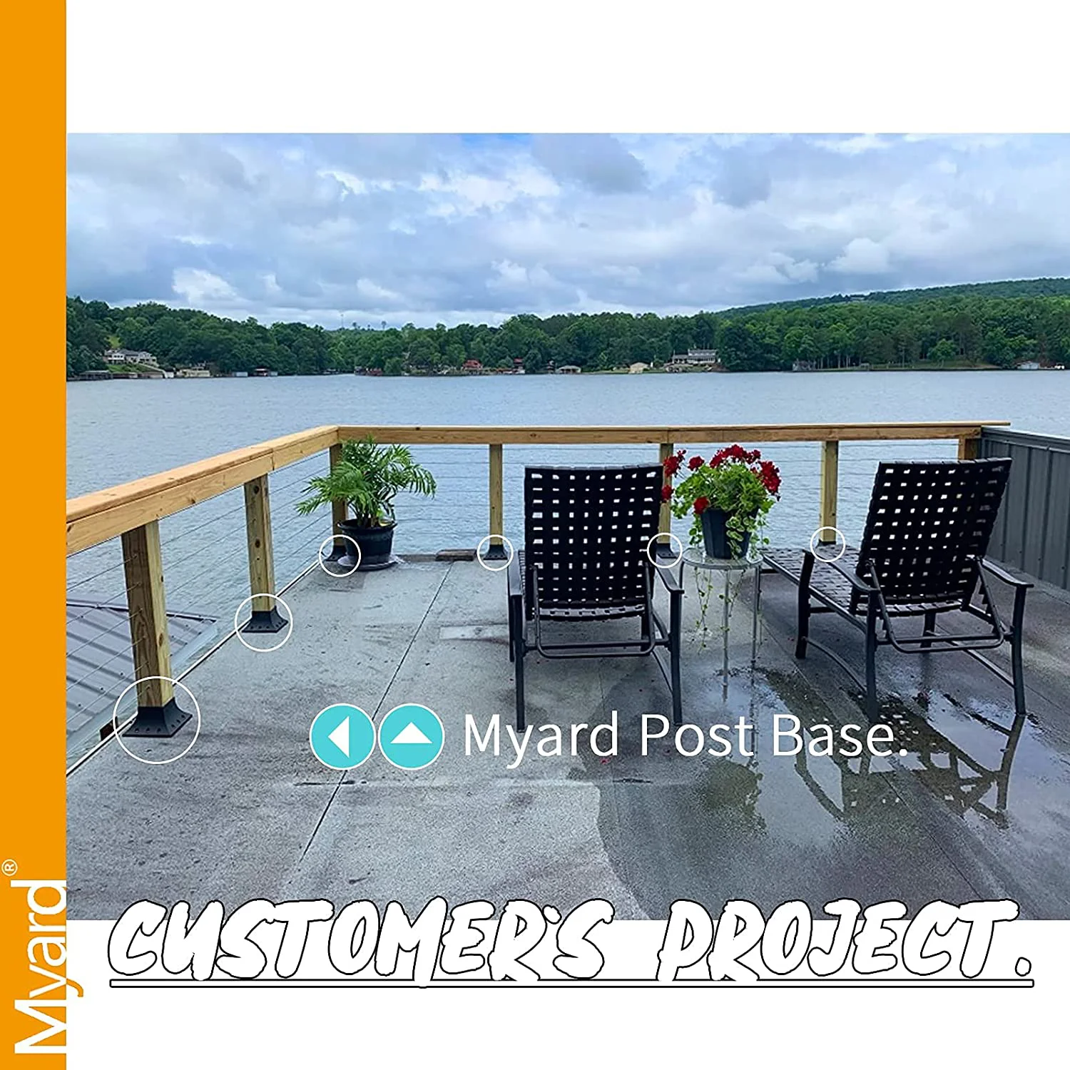 Myard 4X4 (Actual 3.5X3.5) Inches Aluminum Deck Post Base Cover Flange with Screws for Decking Patio Railing Handrail Fence Anchor (Qty 1, Black)