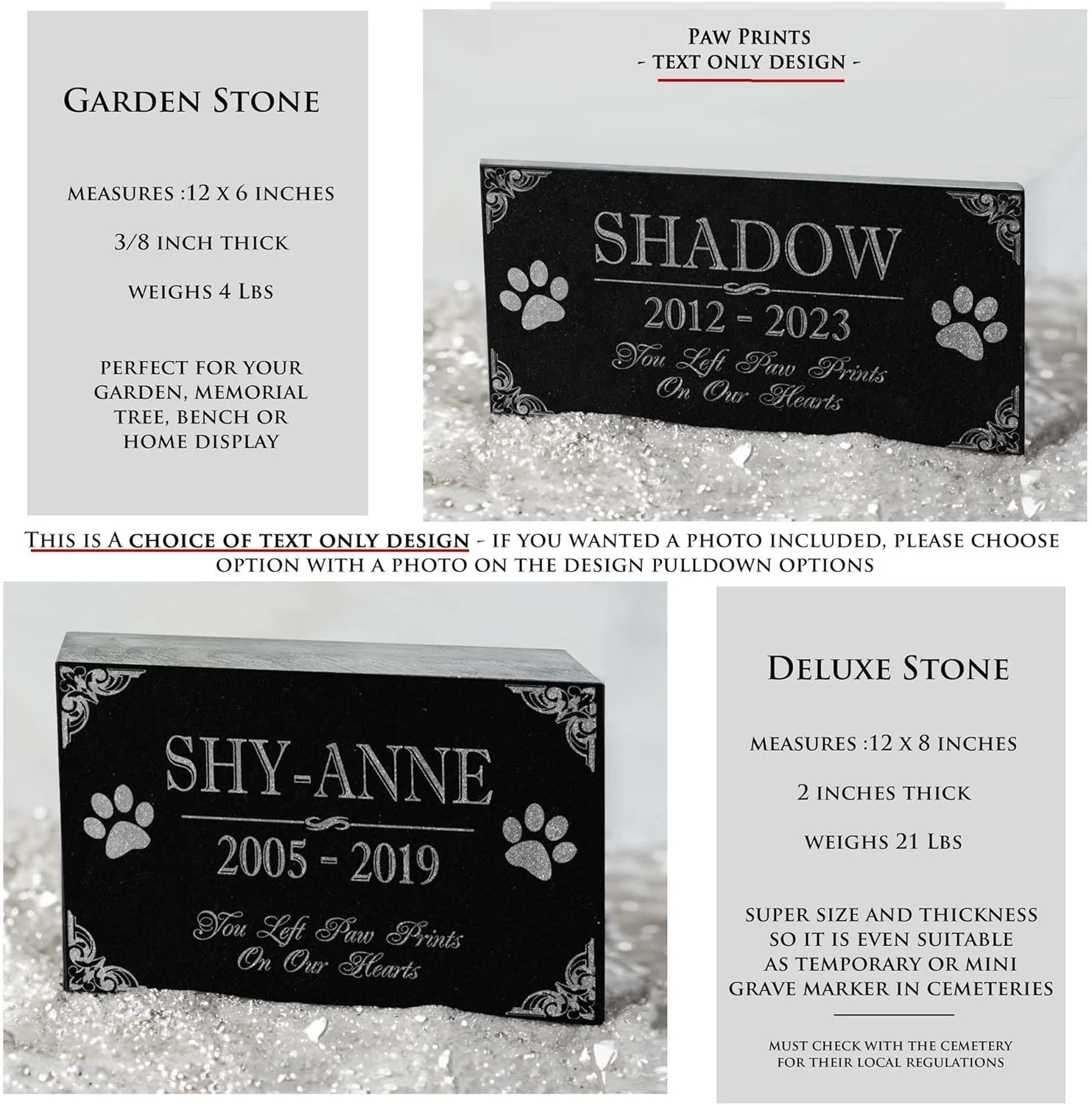 You Left Paw Prints on Our Hearts Pet Memorial Stones Personalized Headstone Grave Marker Absolute Black Granite Garden Plaque Engraved with Dog Cat Name Dates