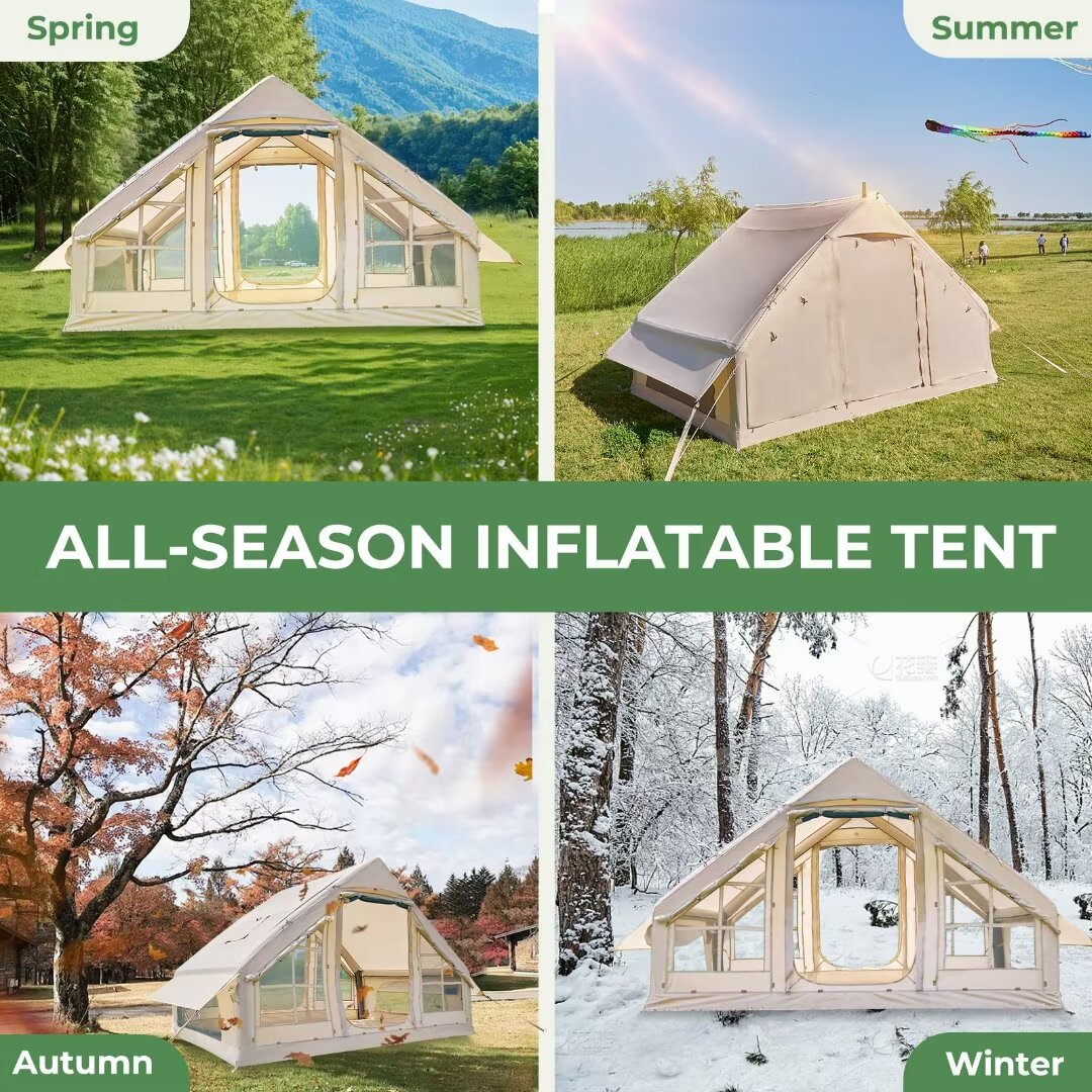 Docred Inflatable Glamping Tent with Pump, 4-6 Person Extra Large Inflatable House Tents ,Glamping Tents Sun Shelter with Mesh & Chimney Window