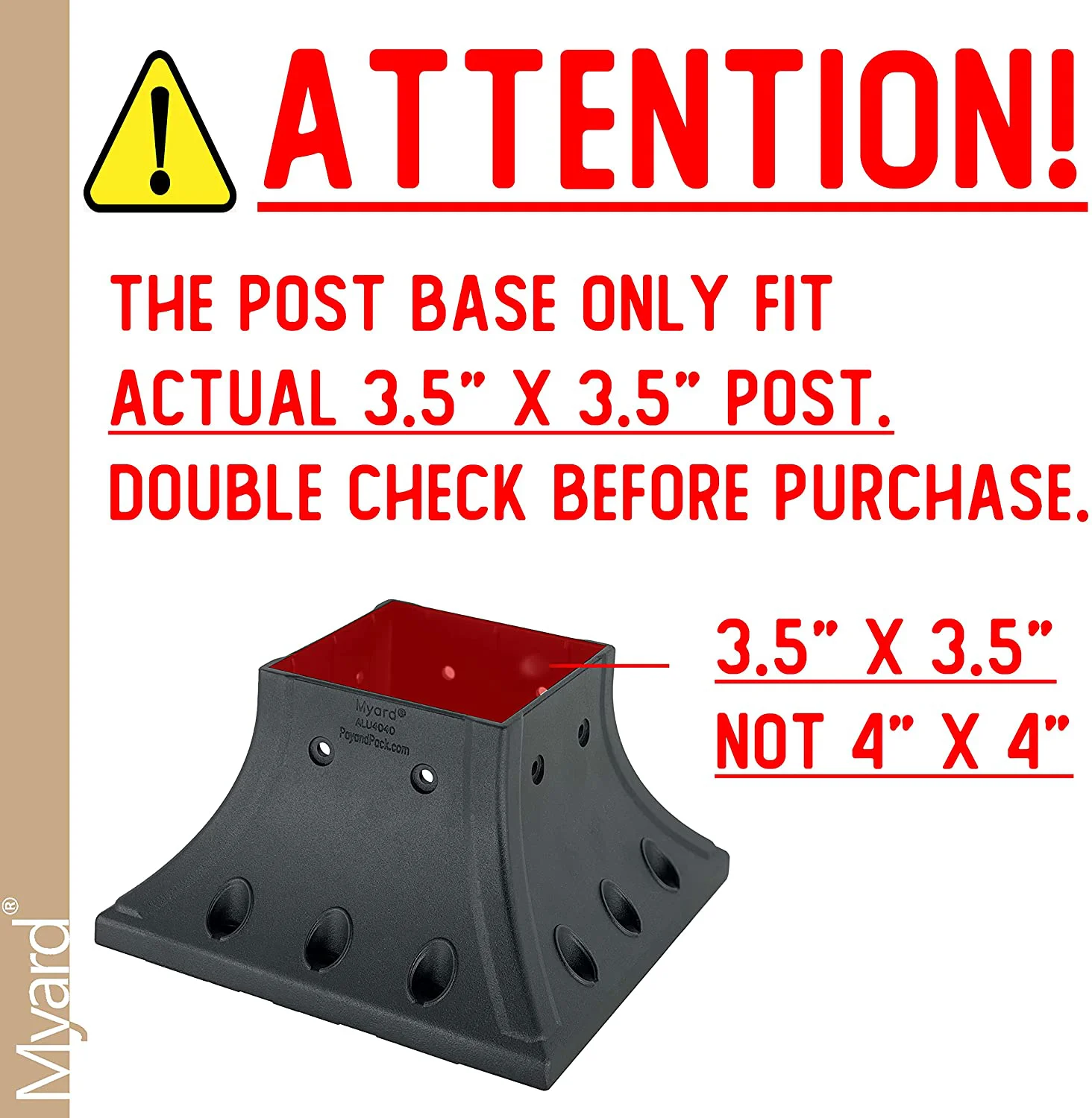 Myard 4X4 (Actual 3.5X3.5) Inches Aluminum Deck Post Base Cover Flange with Screws for Decking Patio Railing Handrail Fence Anchor (Qty 1, Black)