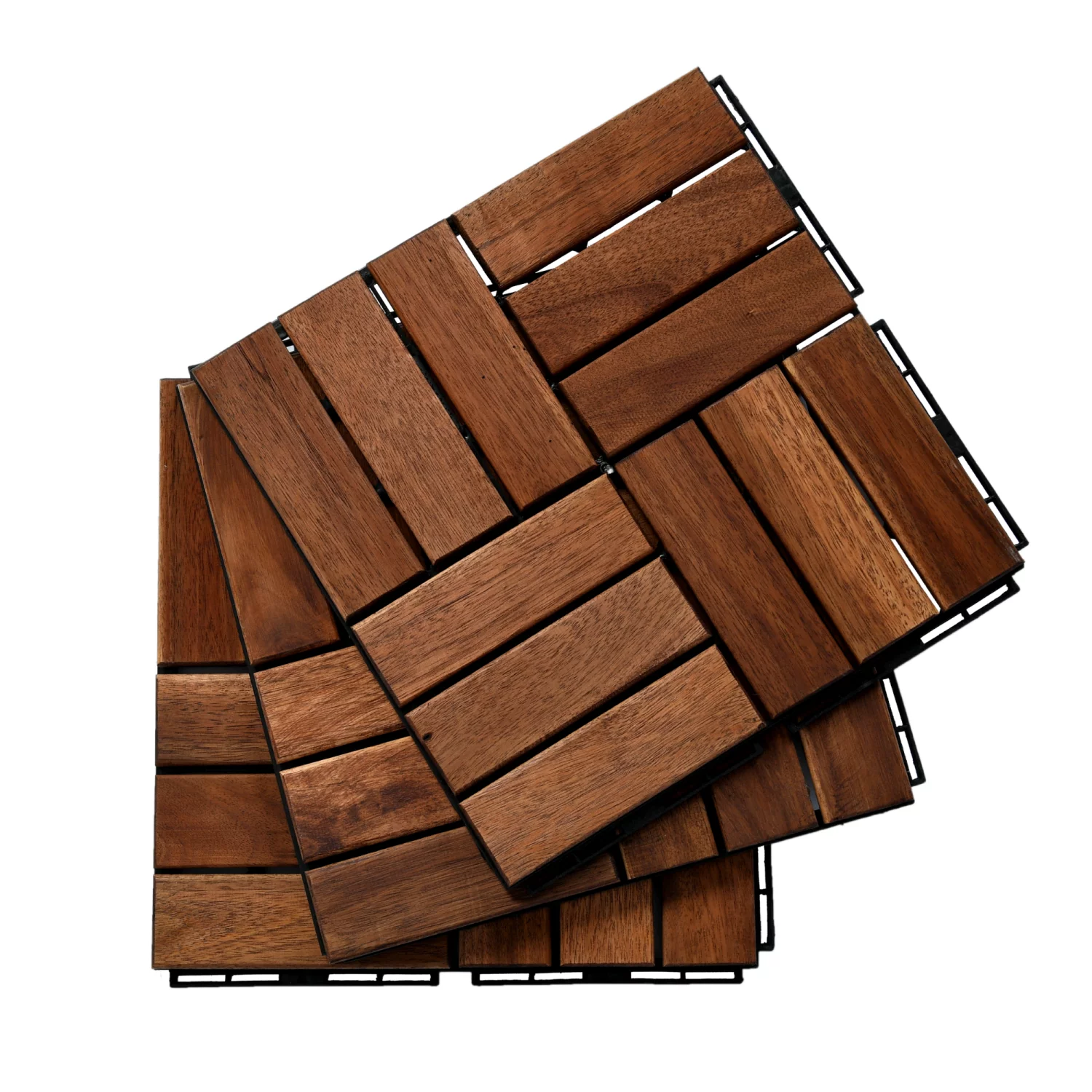 SUGIFT Patio Deck Tiles,Interlocking Flooring Tiles in Solid Acacia Wood Oiled Finish (Set of 10)