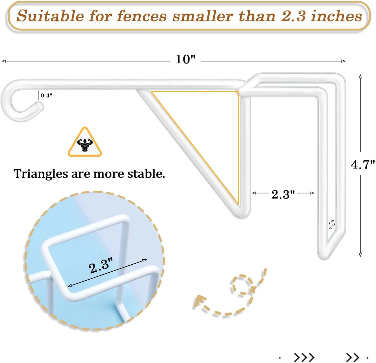 4 Pack Vinyl Fence Hooks, Heavy Duty Durable White Fence Plant Hangers for Outdoor, Over The Fence Hooks, Patio Hooks for Hanging Plants, Flower Baskets, Bird feeders, Lights, Pool Equipment