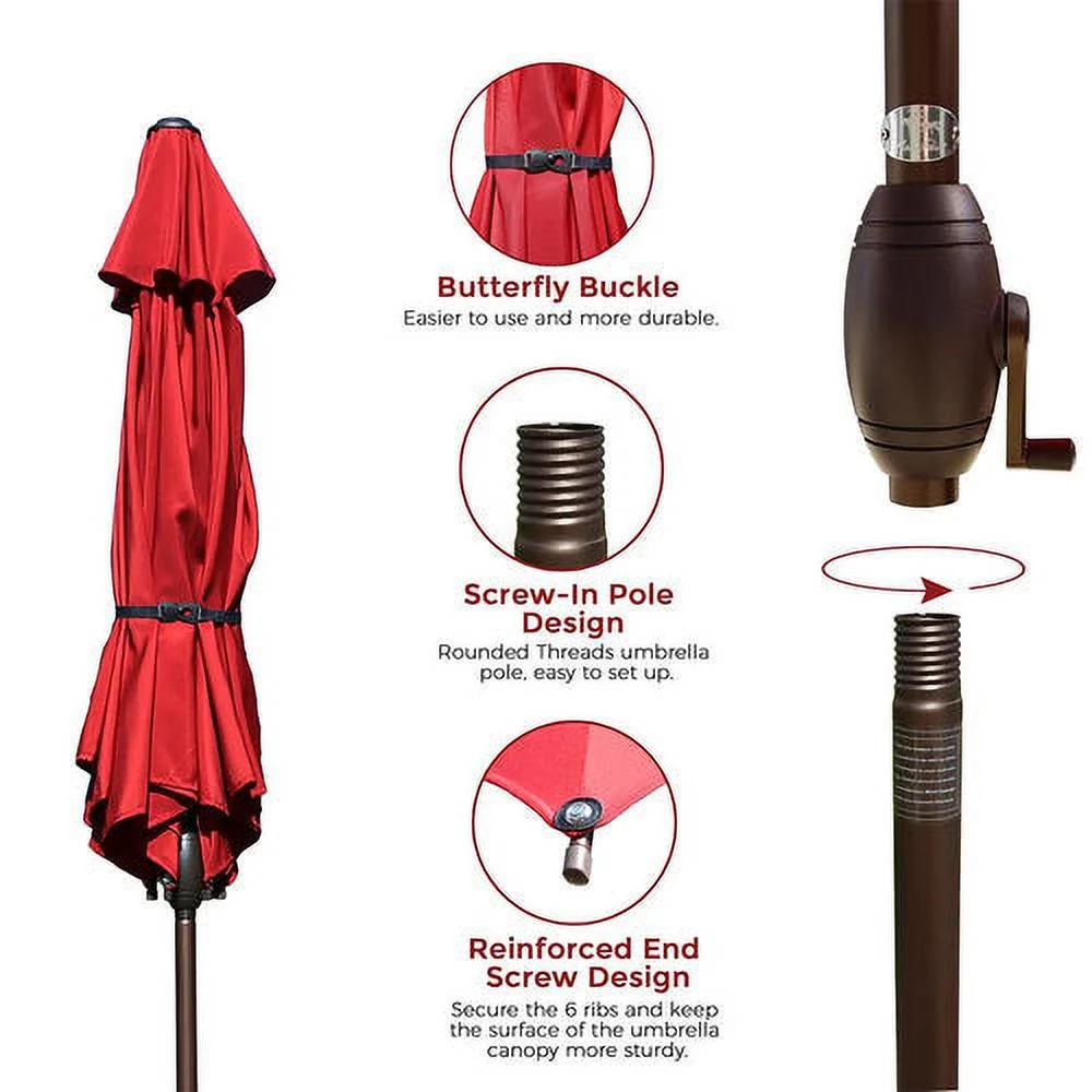Abba Patio 9ft Round Lyon Outdoor Market Patio Umbrella,6 Ribs-Dark Red