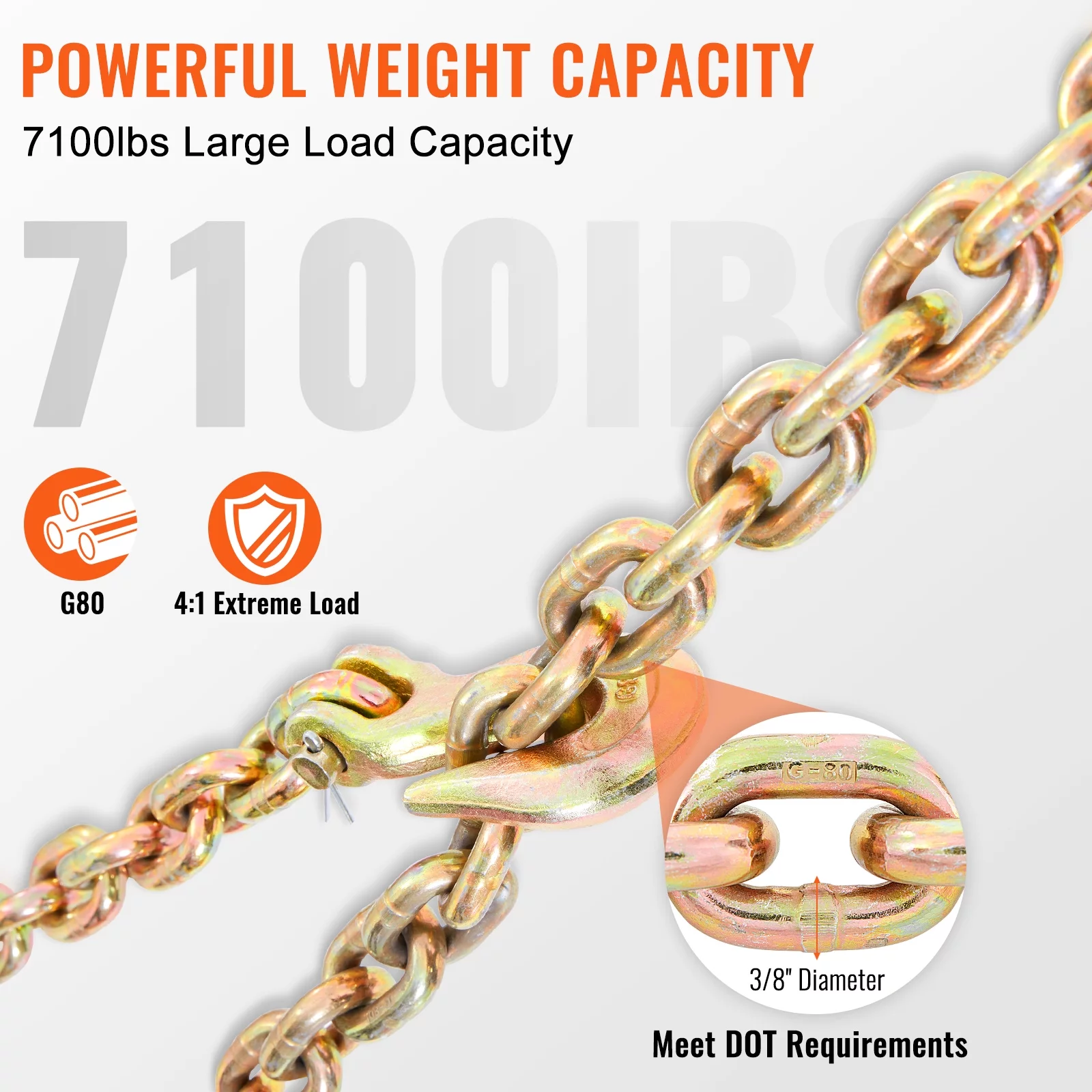 SKYSHALO Binder Chain G80 Tow Chain with Hooks 7100lbs Load 3/8'' x 20' 2 Pack