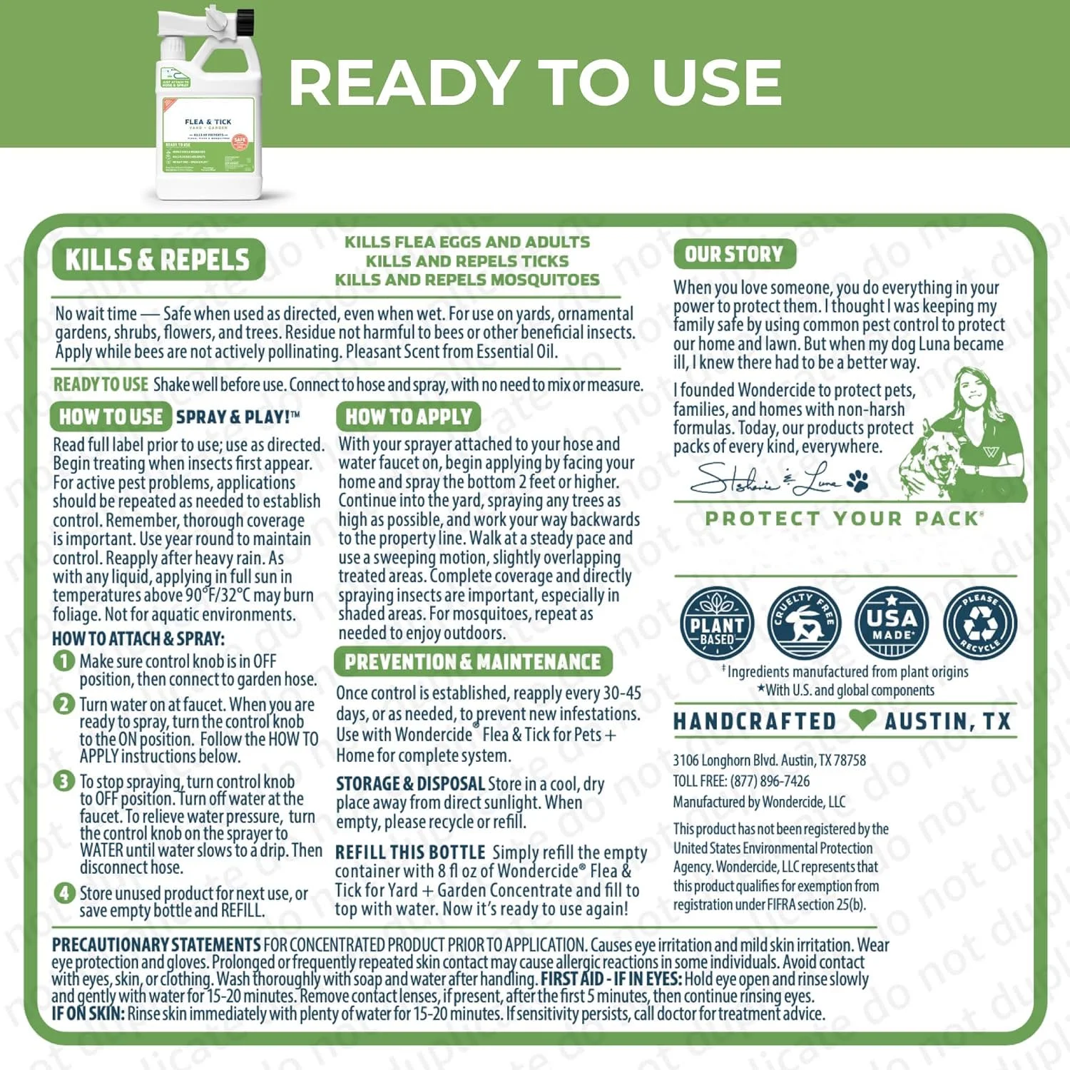 Flea, Tick, and Mosquito Yard Spray Refill Starter Kit - Powered by Natural Essential Oils – Insect Killer and Repellent - Lawn Treatment - 32 oz Ready to Use and 16 oz Concentrate