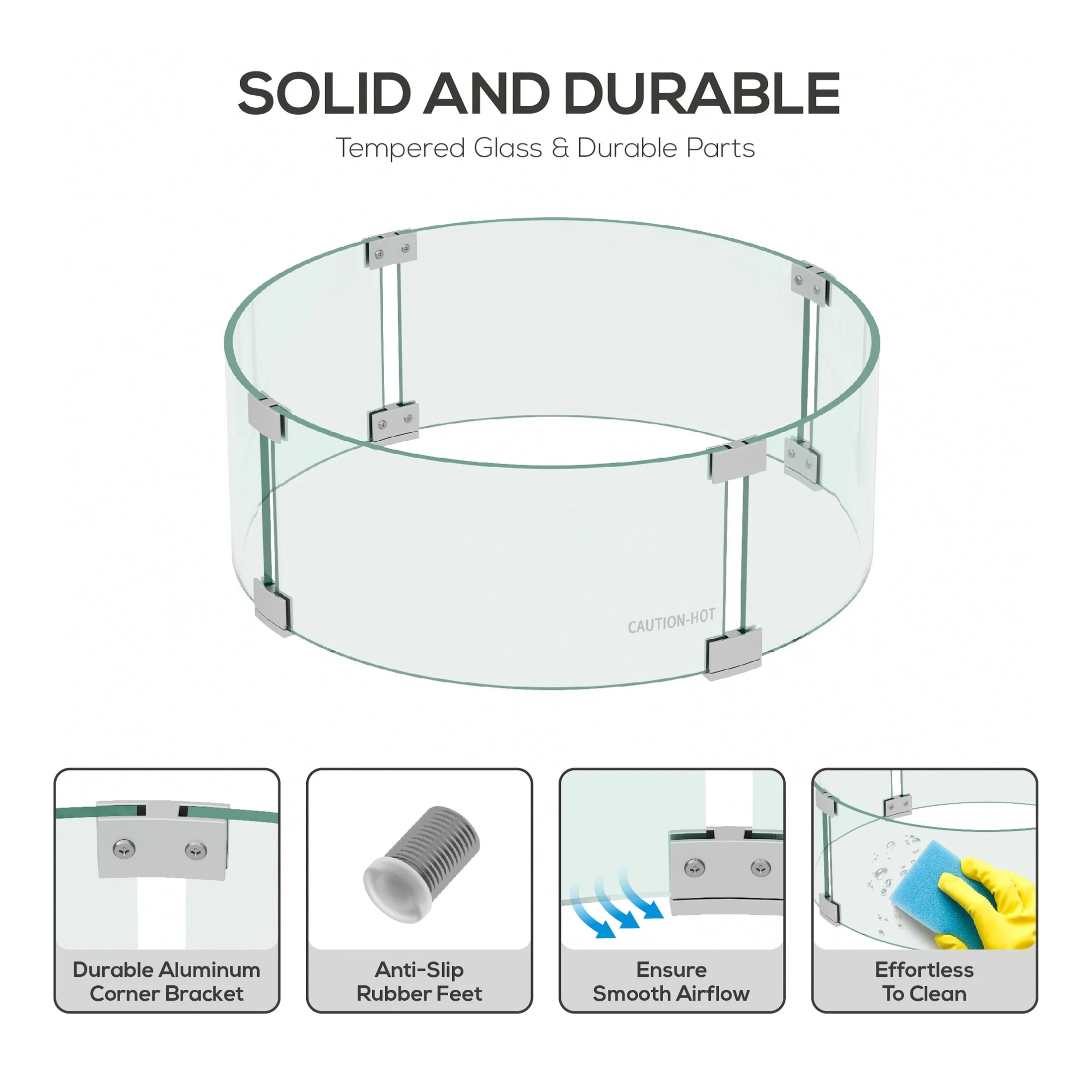 Polytrends Armore Round Tempered Glass Wind Guard For Outdoor Fire Pits 23