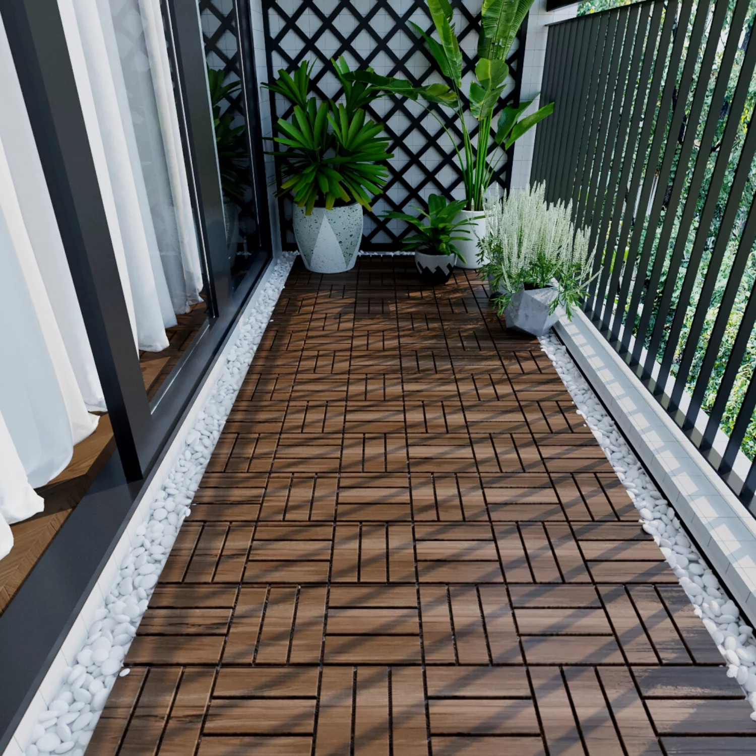 SUGIFT Patio Deck Tiles,Interlocking Flooring Tiles in Solid Acacia Wood Oiled Finish (Set of 10)
