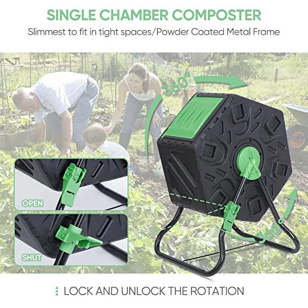 18.5 Gallon Compost Bin Small Composter Tumbler Rotating Chamber Garden Composter Bin with Steel Frame Outdoor Kitchen Garden Yard