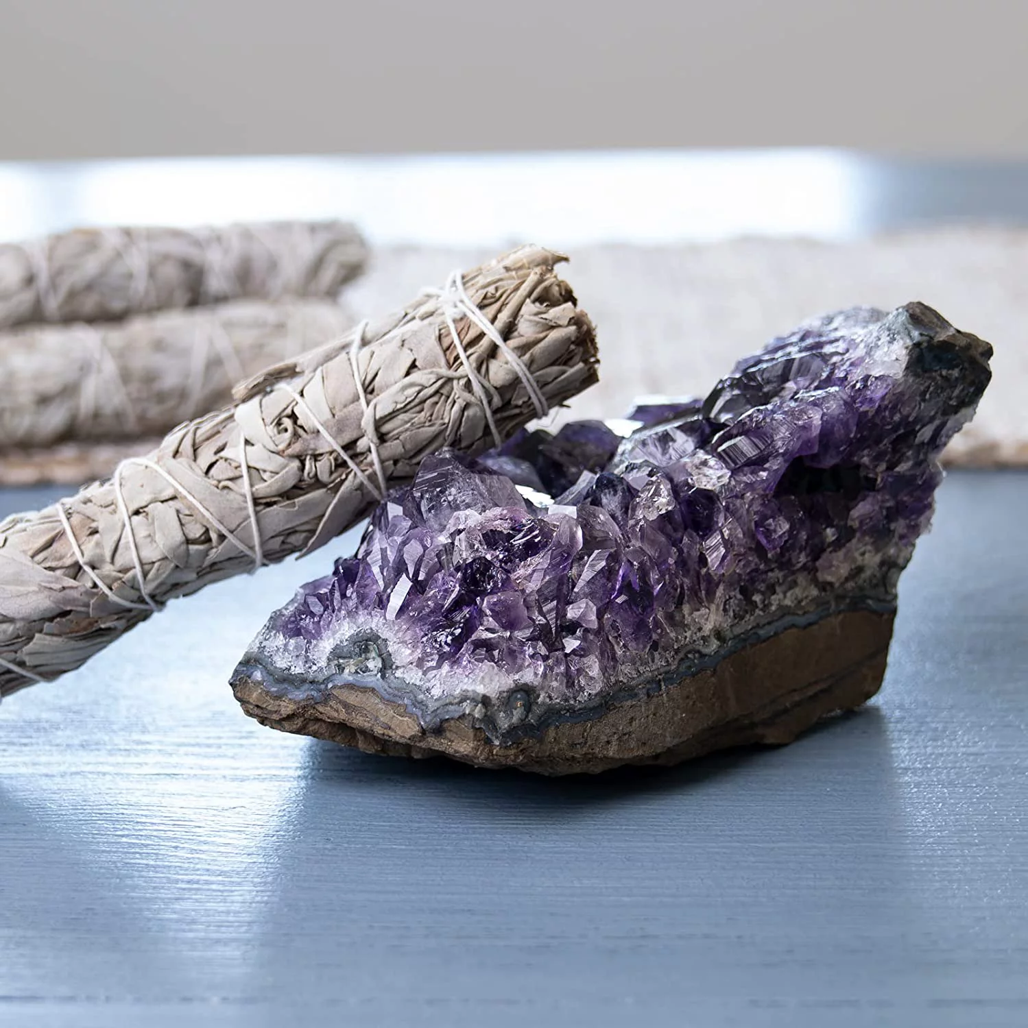 Crystal Allies Materials: All Natural Deep Purple Polished Amethyst Crystal Cluster Geode Healing Stone for Mediation and Reiki From Brazil - 4lb