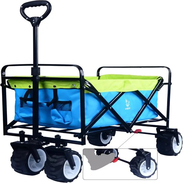 Fithood Collapsible Heavy Duty Beach Wagon Cart Outdoor Folding Utility Camping Garden Beach Cart with Universal Wheels Adjustable Handle Shopping (blue&green)
