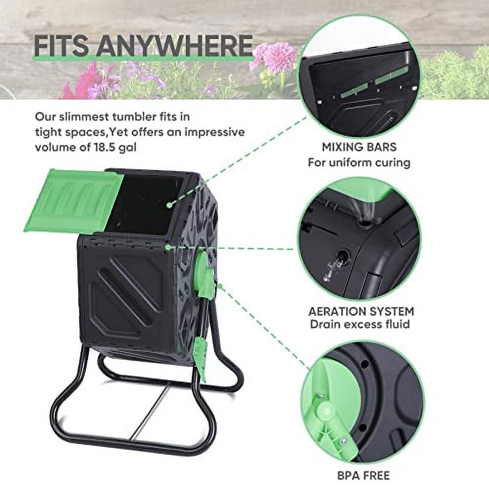 18.5 Gallon Compost Bin Small Composter Tumbler Rotating Chamber Garden Composter Bin with Steel Frame Outdoor Kitchen Garden Yard