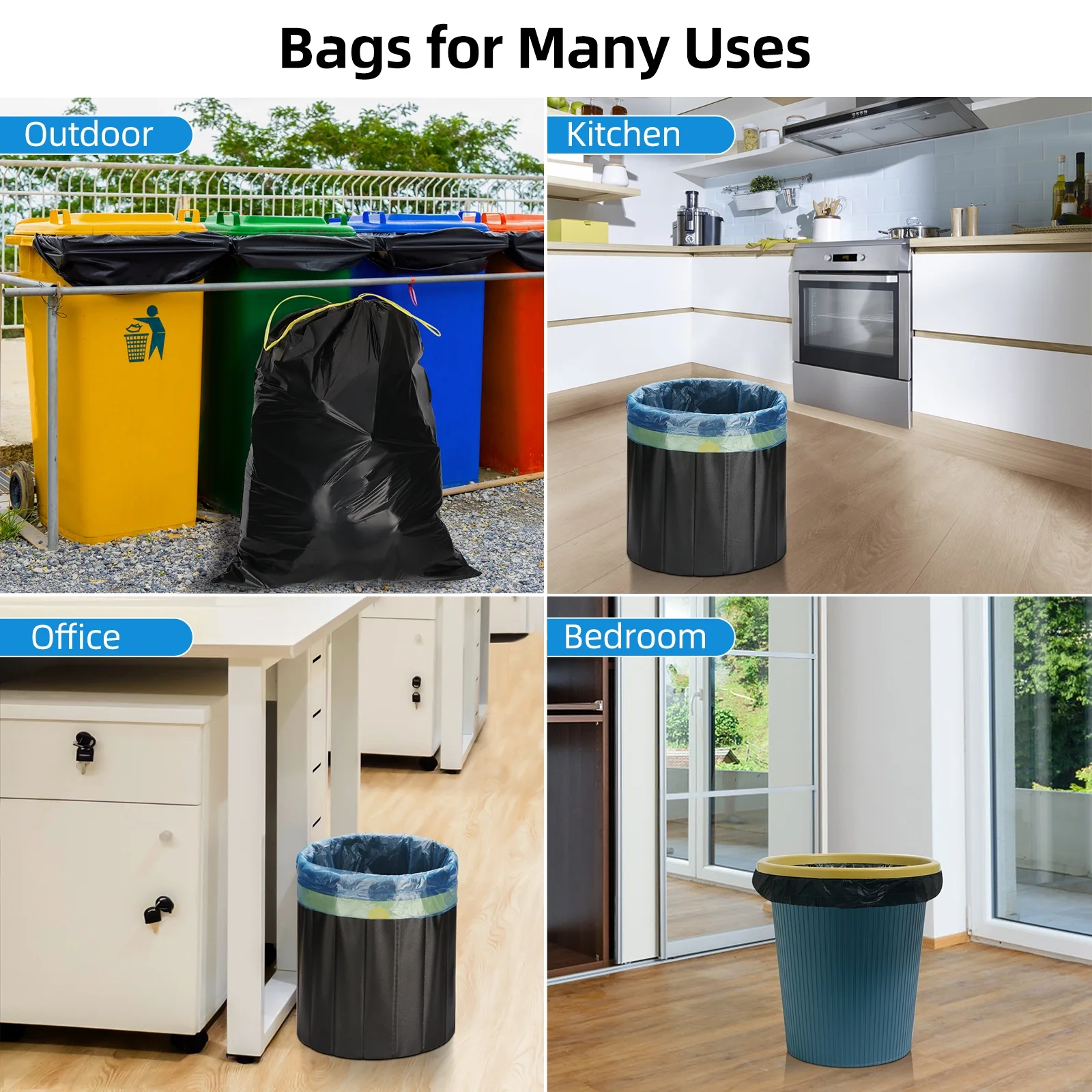 WVacFre 4Gallon 100 Counts Black Garbage Bags Kitchen Drawstring Trash Bags Small Size 45X50CM