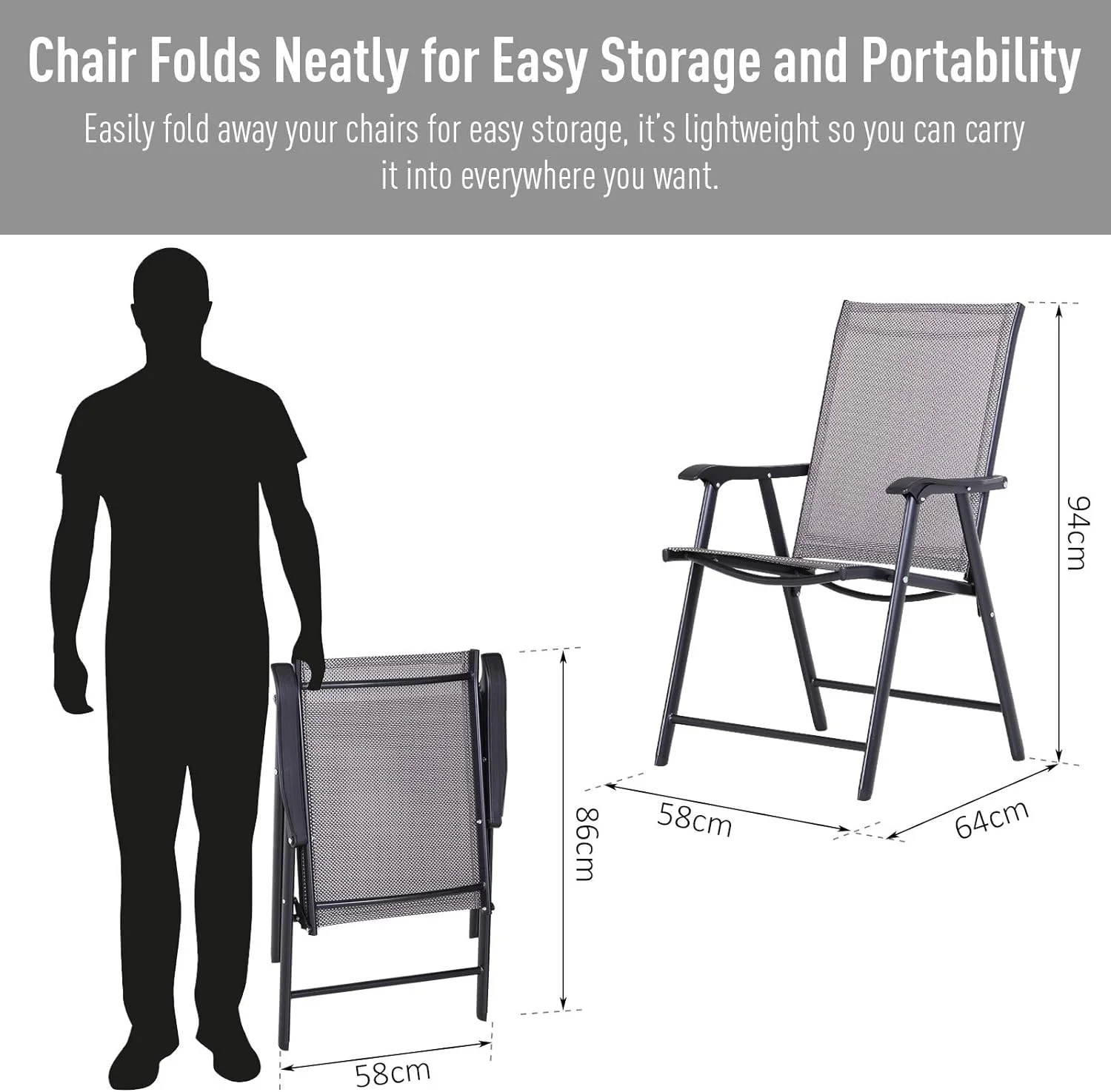 Folding Outdoor Patio Chairs Set of 2 Stackable Portable for Deck, Garden, Camping and Travel
