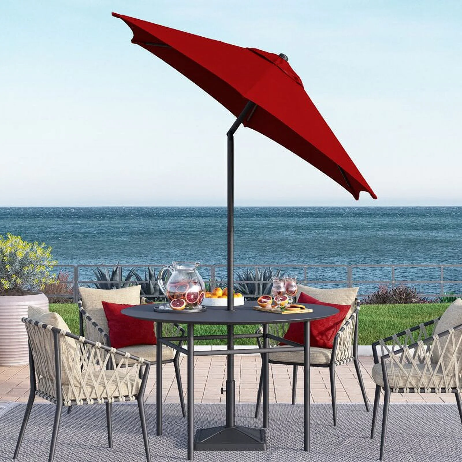 Abba Patio 9ft Round Lyon Outdoor Market Patio Umbrella,6 Ribs-Dark Red