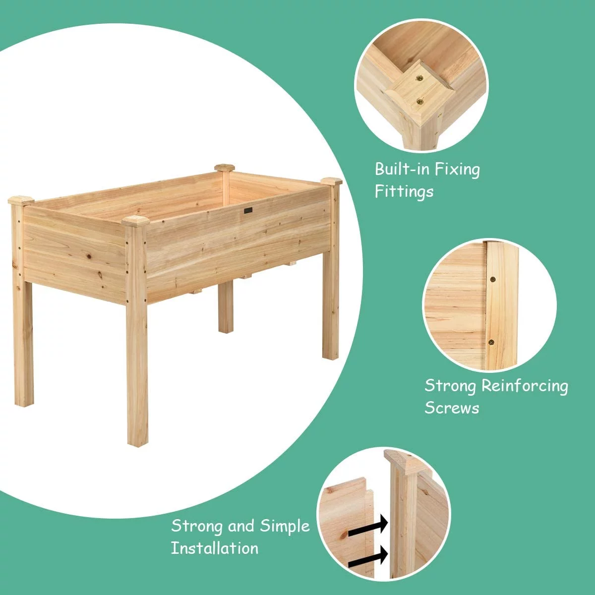 Raised Garden Bed Kit Elevated Planter Box for Vegetables Fruits Herb Grow, Heavy Duty Natural Cedar Wood Frame Gardening Planting Bed for Deck Patio Yard, 49.5