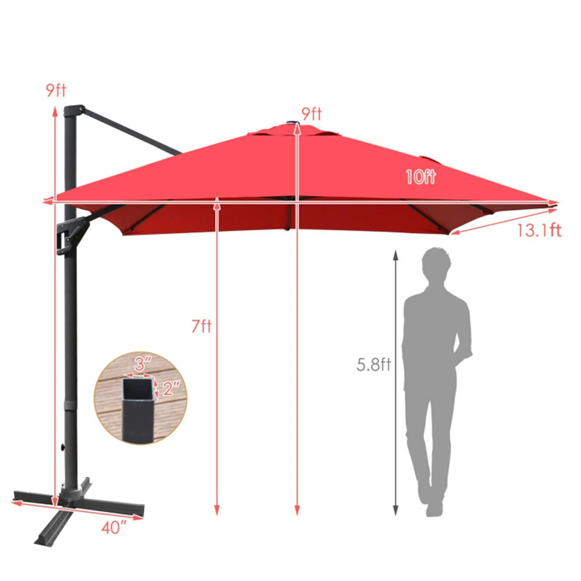 Clihome 10'x13' Ft Rectangular Cantilever Umbrella Navy