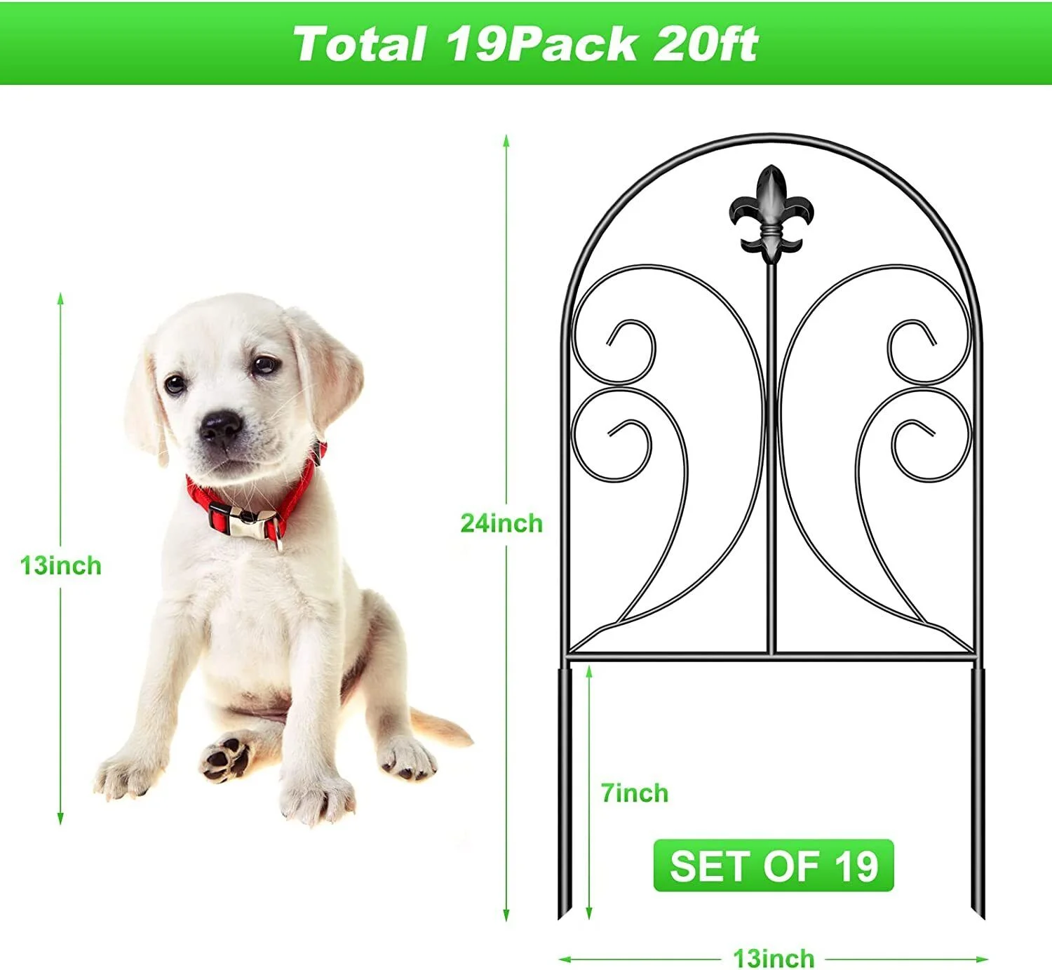 19Pack 20ft Garden Fence Rustproof Pet Fence Animal Barrier