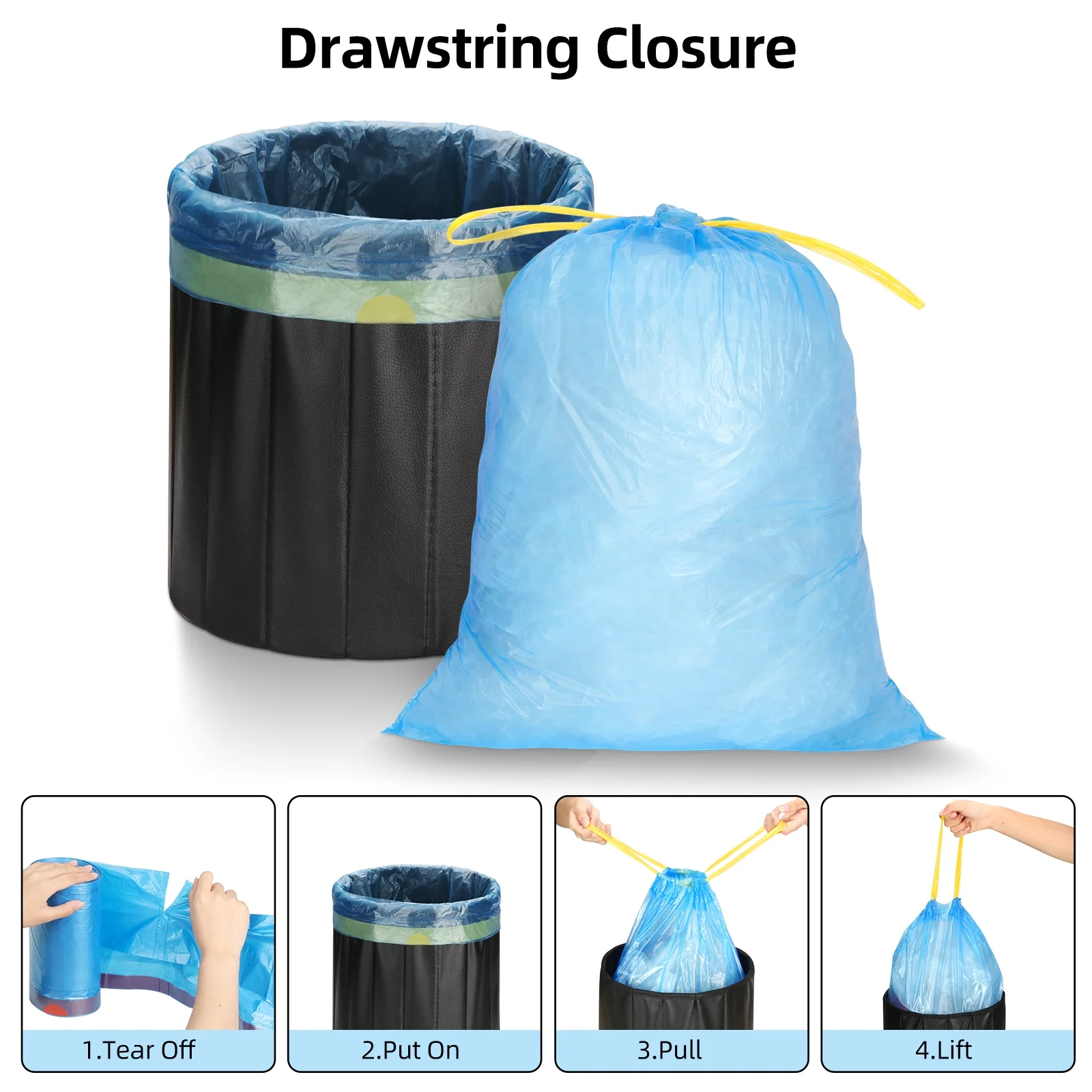 WVacFre 4Gallon 100 Counts Black Garbage Bags Kitchen Drawstring Trash Bags Small Size 45X50CM