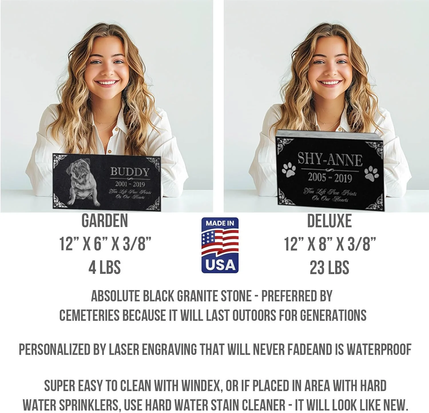 You Left Paw Prints on Our Hearts Pet Memorial Stones Personalized Headstone Grave Marker Absolute Black Granite Garden Plaque Engraved with Dog Cat Name Dates