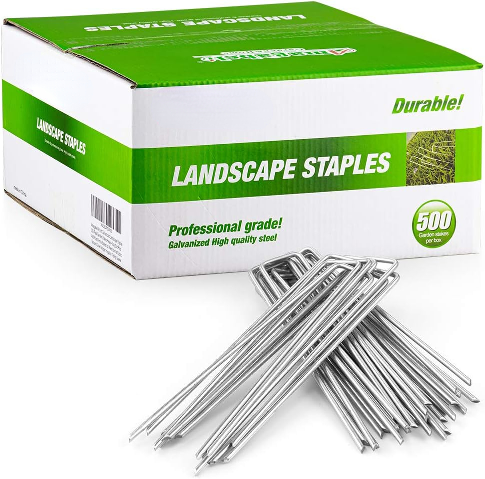GARDEN & HOME 6 Inch Garden Stakes Galvanized Landscape Staples 11 Gauge 500 Pack Sod Pins Fence Stakes for Anchoring Weed Barrier Fabric Ground Cover Landscaping Tubing Garden Staples
