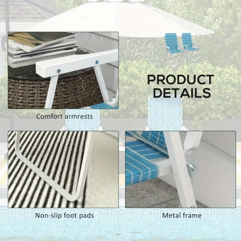 Zateety Set of 2 Patio Folding Chairs, Classic Outdoor Camping Chairs, Portable Lawn Chairs for Camping, Garden, Pool, Beach, Backyard W/ Armrests, Blue