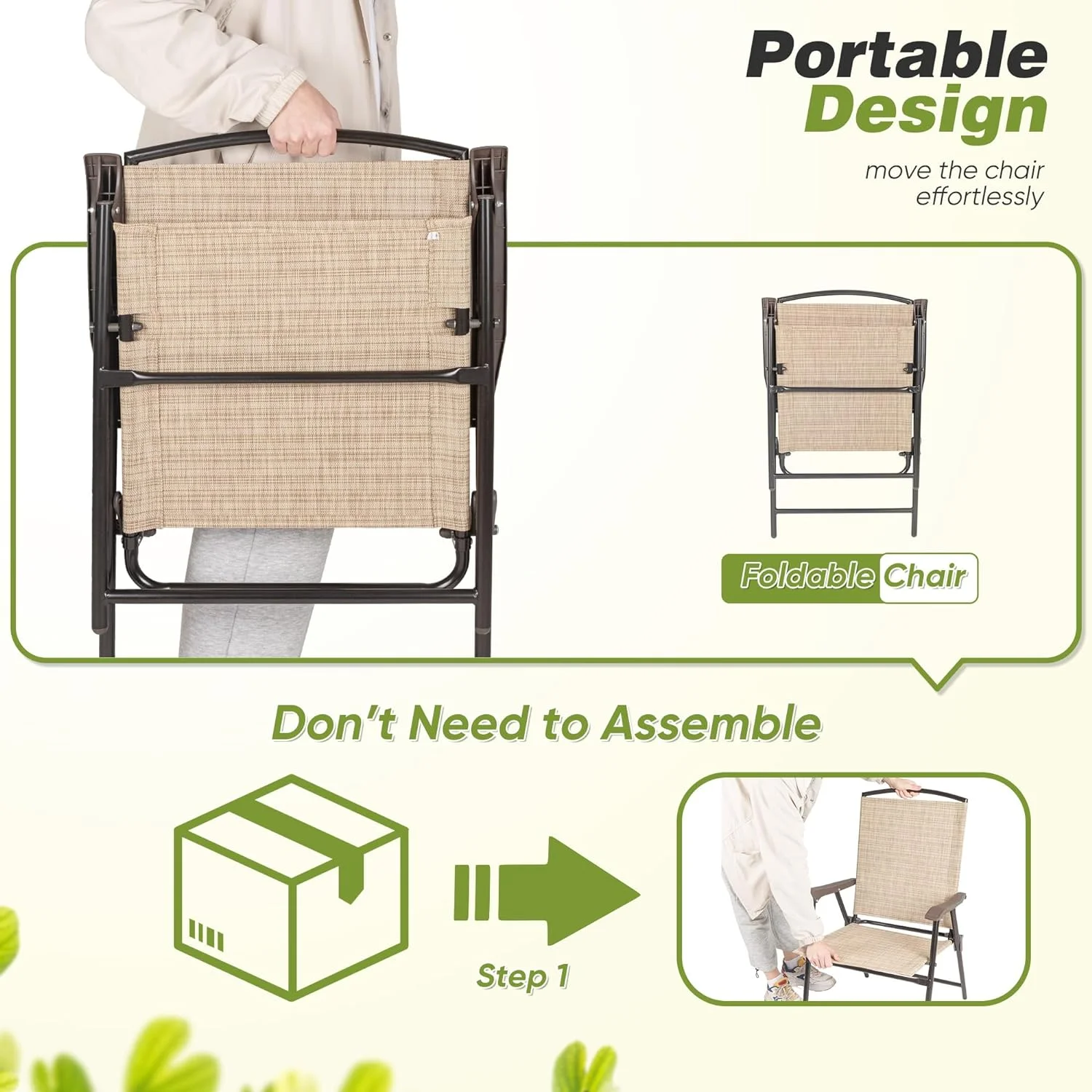 Flamaker Patio Chairs Outdoor Chairs Set of 2 Portable Folding Sling Chair for Lawn Camping Yard Beach