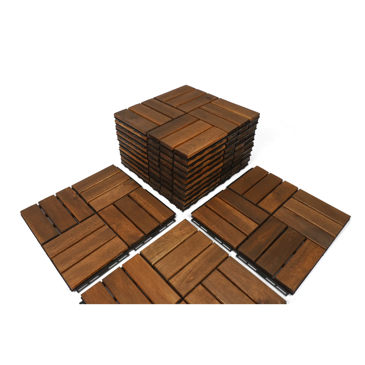 SUGIFT Patio Deck Tiles,Interlocking Flooring Tiles in Solid Acacia Wood Oiled Finish (Set of 10)