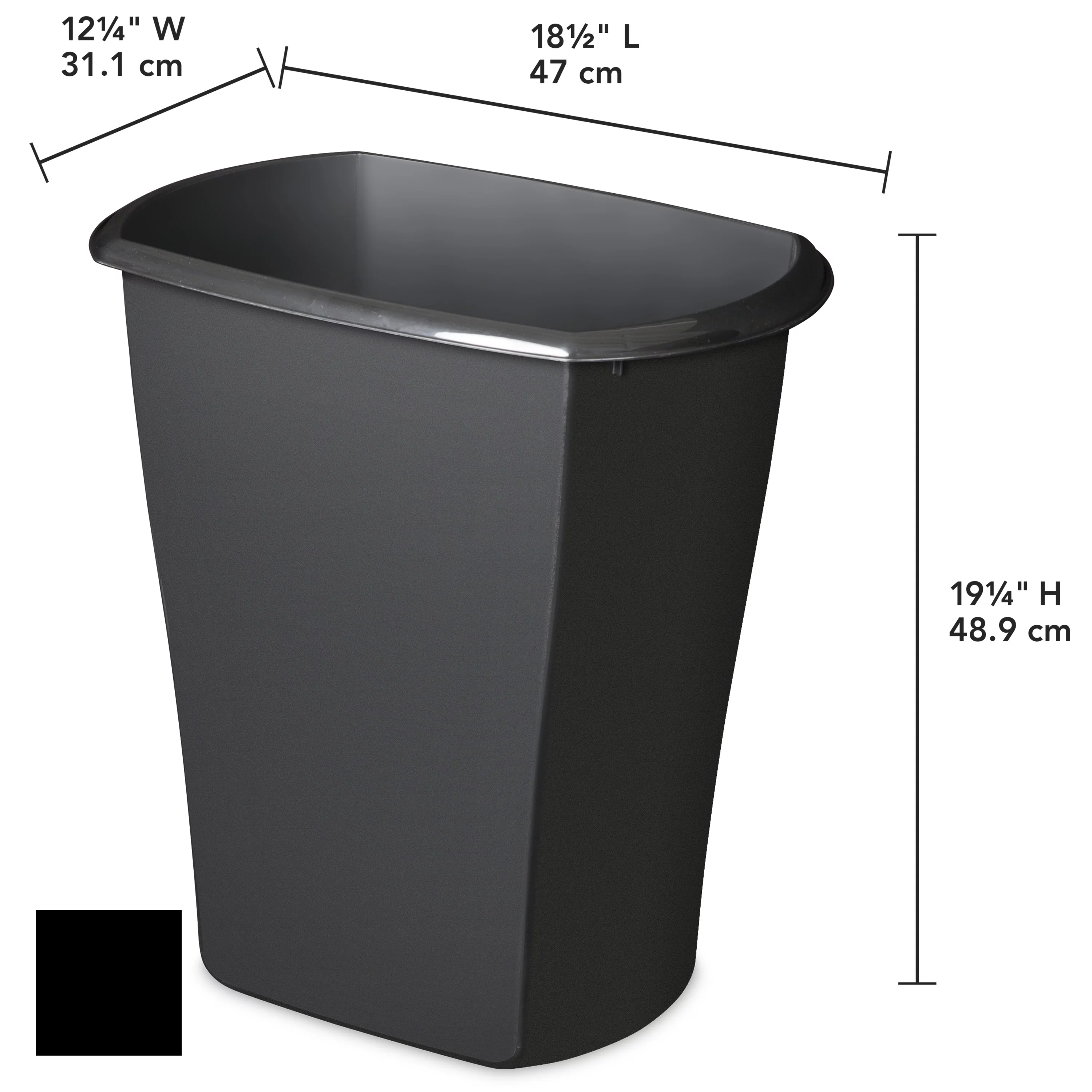 Sterilite 10 Gal. Rectangular Wastebasket Plastic, Black, Set of 6